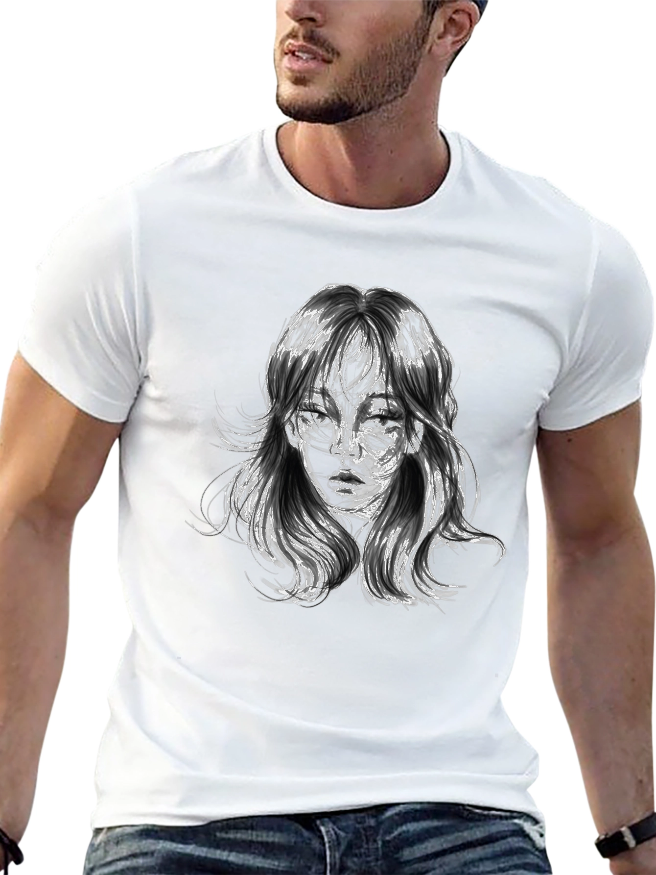 Abstract Portrait Graphic Black T-Shirt