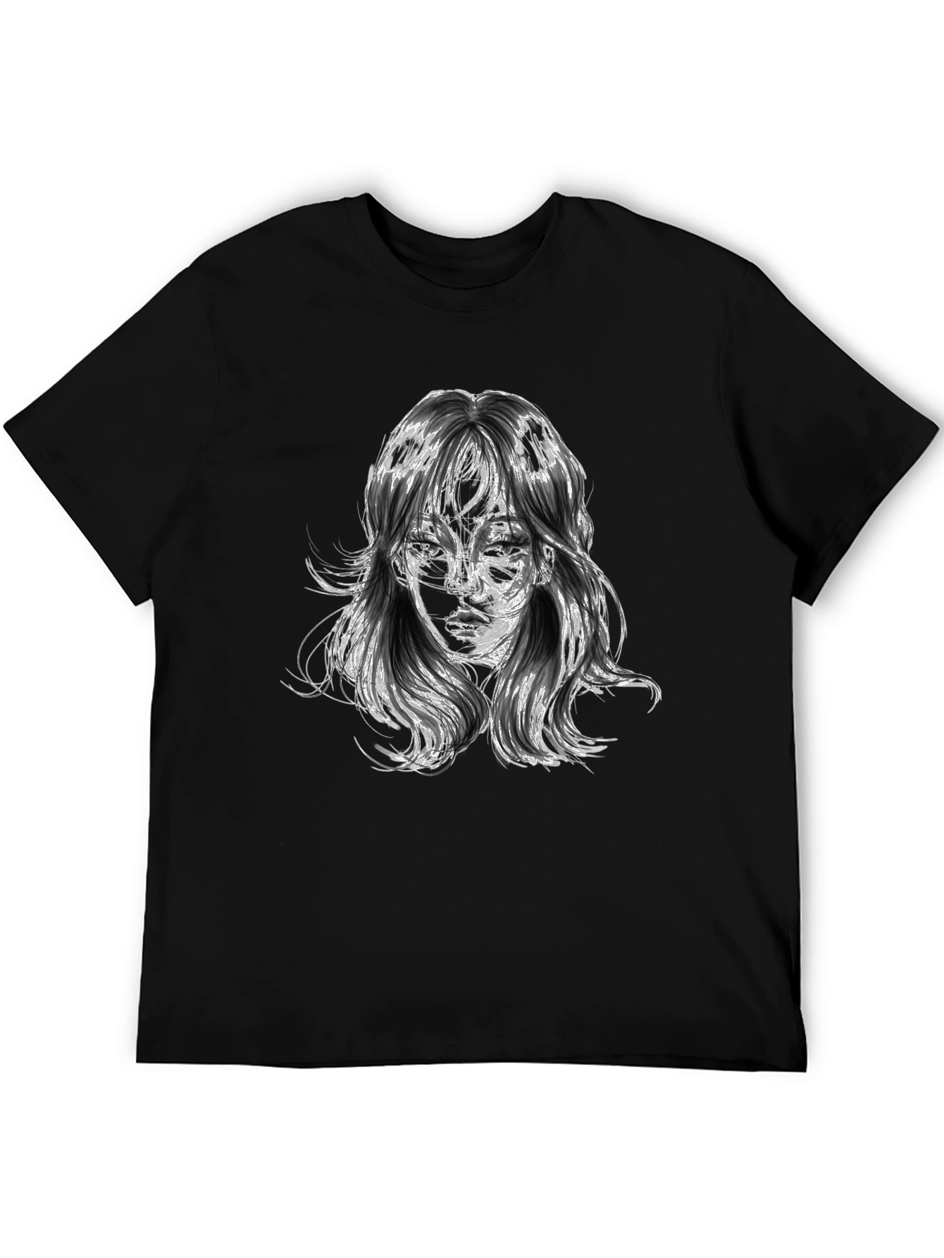 Abstract Portrait Graphic Black T-Shirt