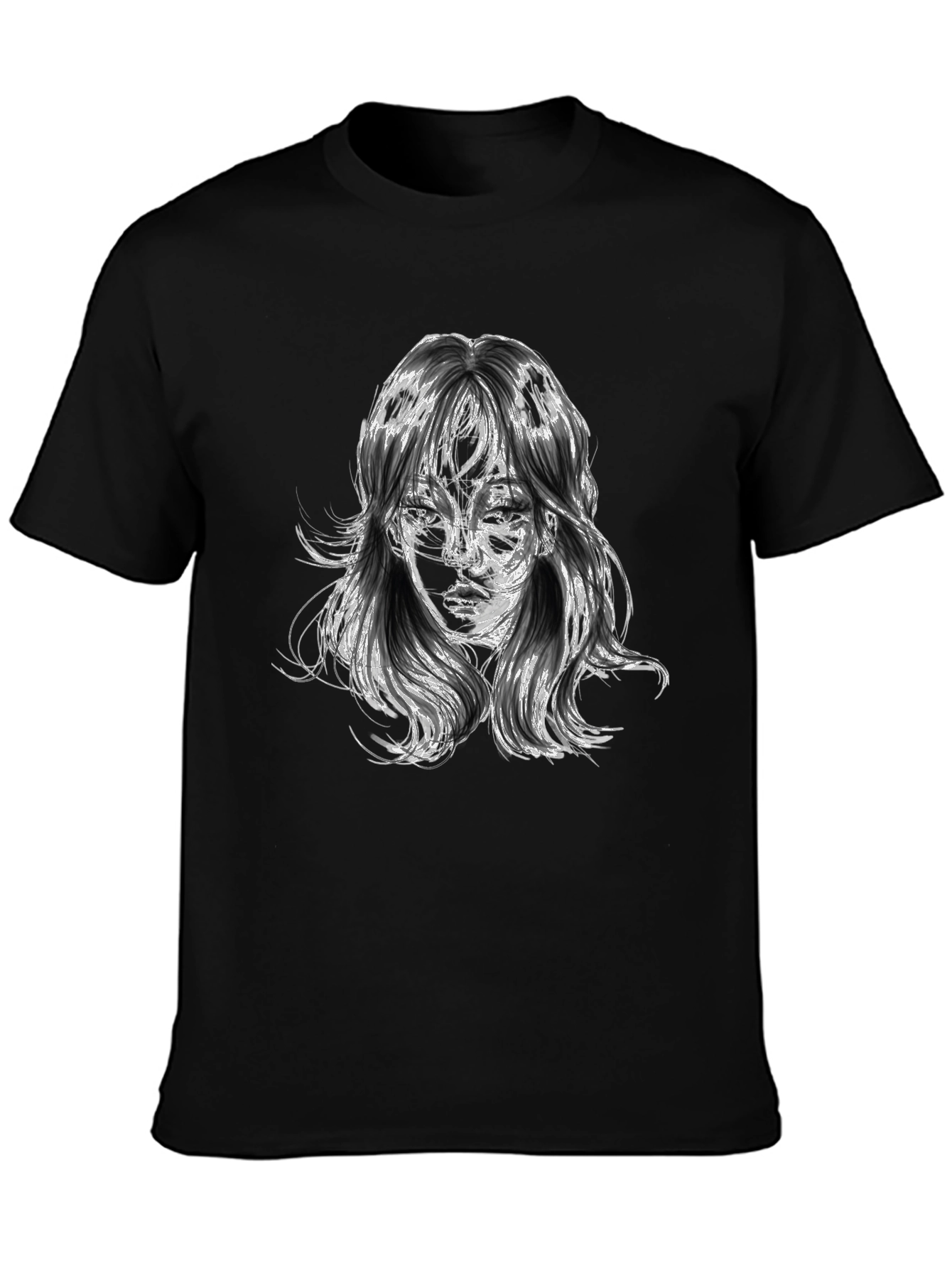 Abstract Portrait Graphic Black T-Shirt