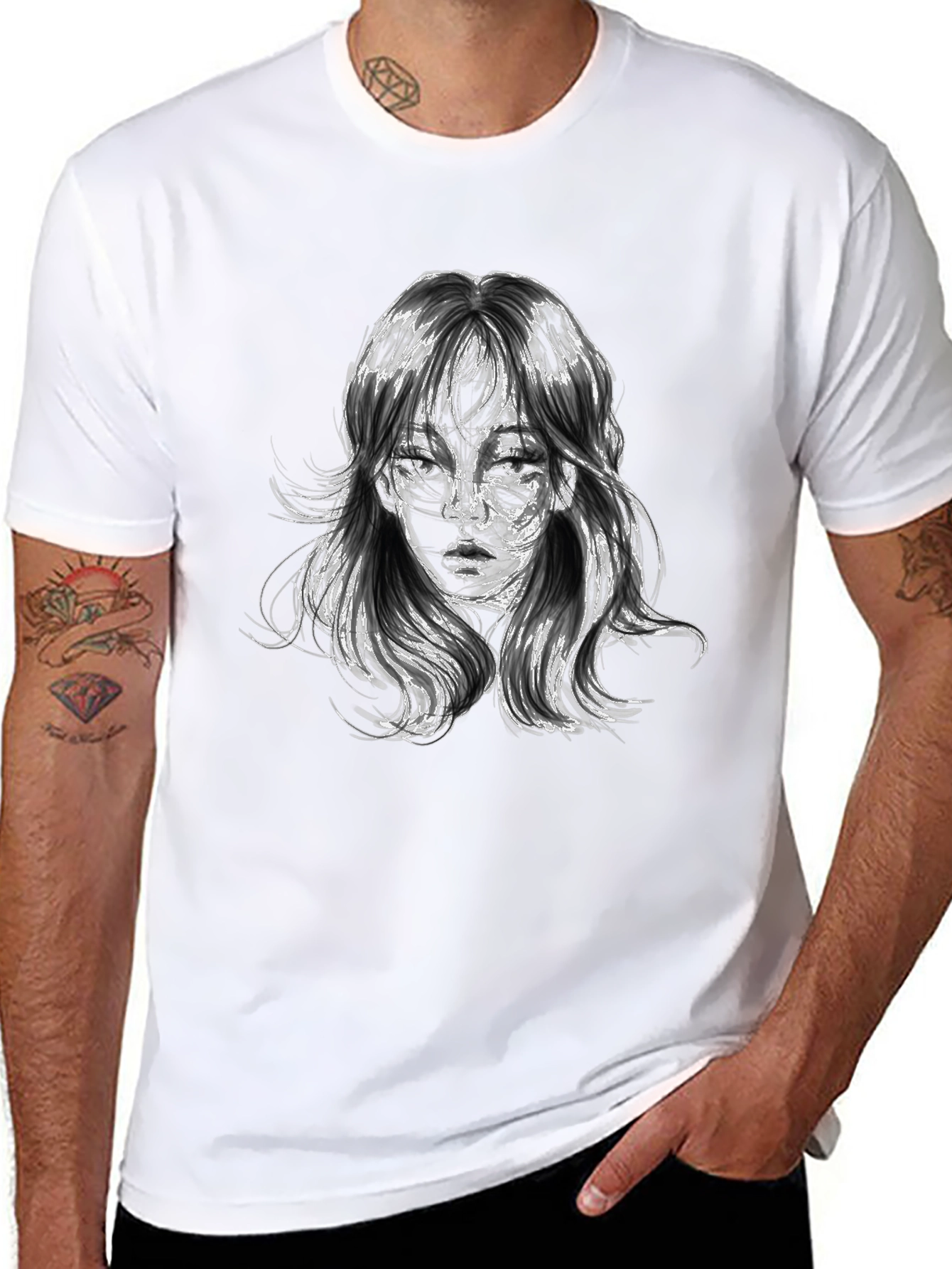 Abstract Portrait Graphic Black T-Shirt