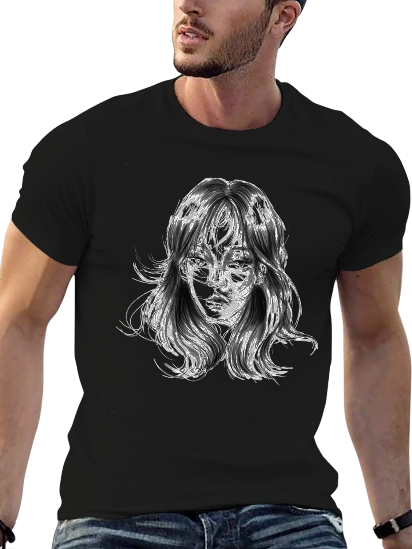 Abstract Portrait Graphic Black T-Shirt