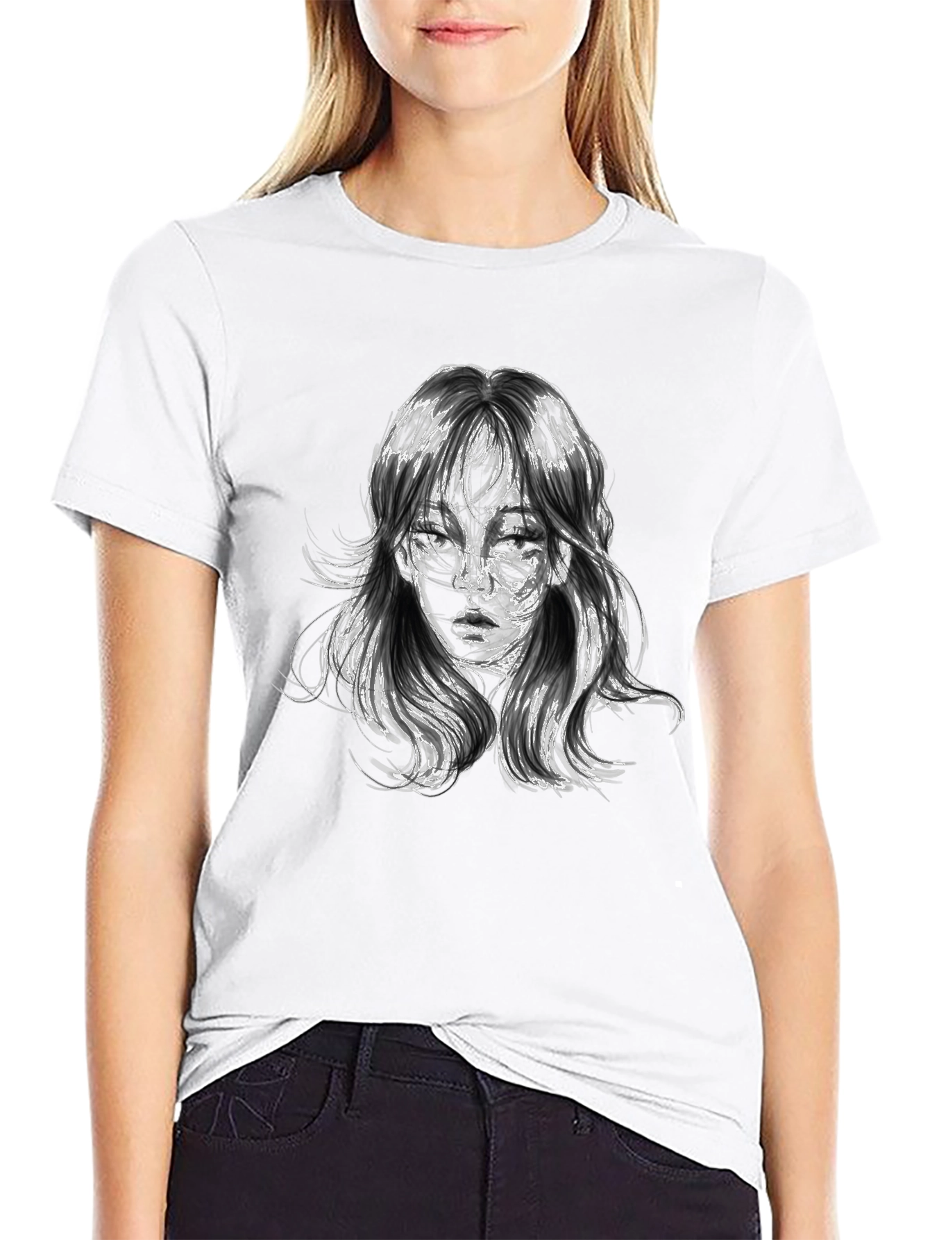 Abstract Portrait Graphic Black T-Shirt