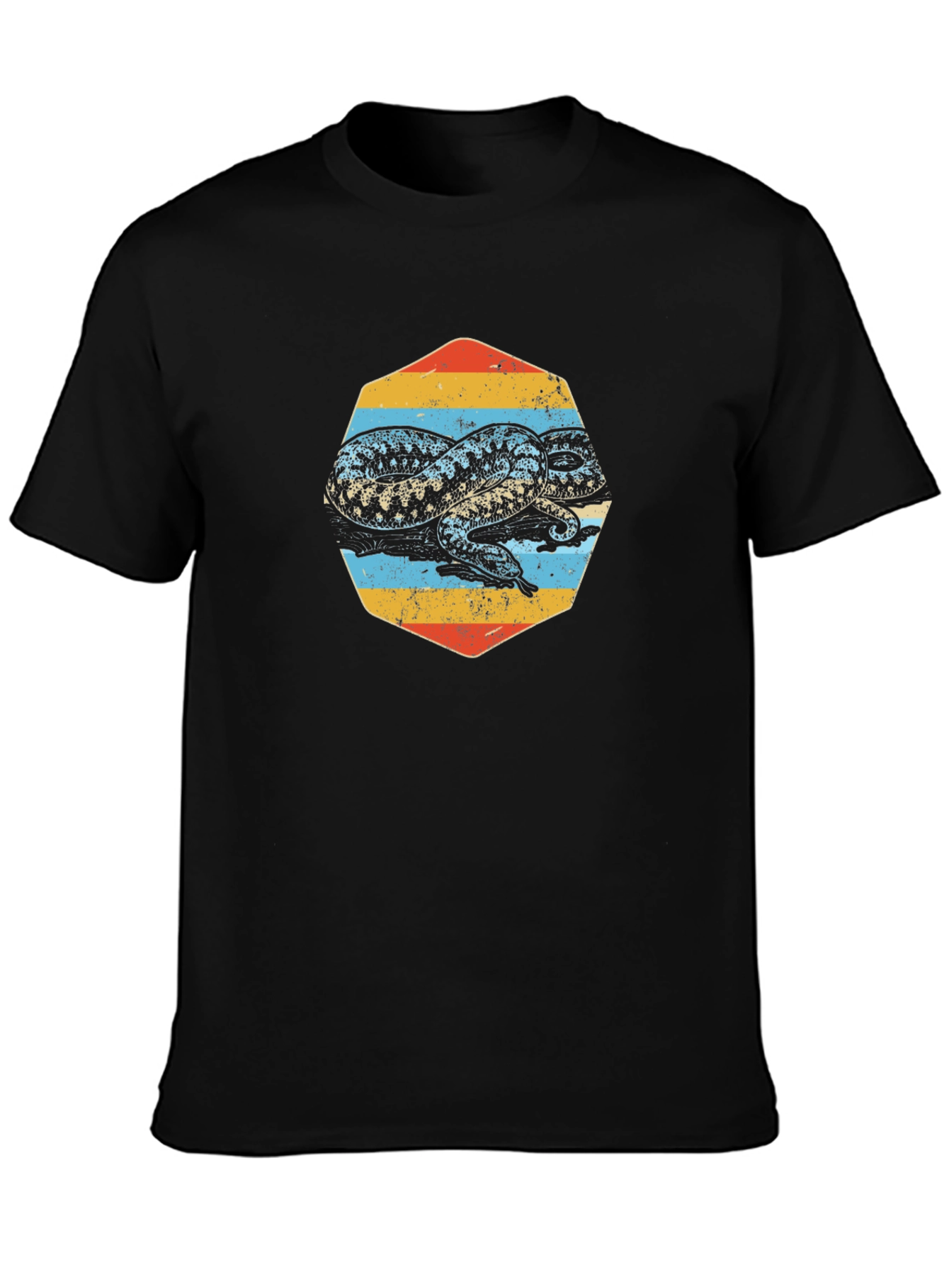 Retro Snake Graphic Tee - Black Cotton T-Shirt