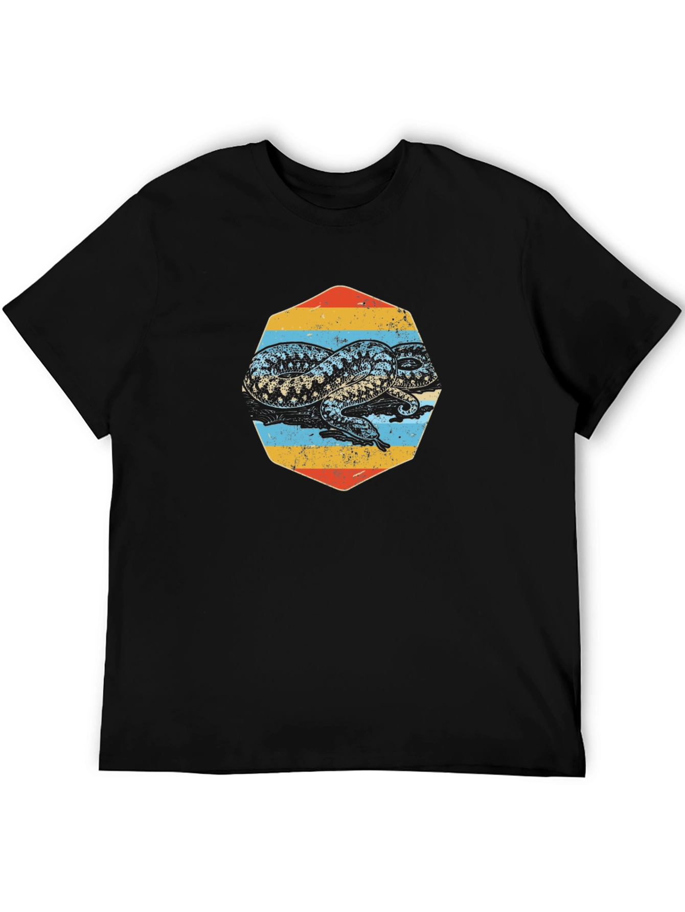 Retro Snake Graphic Tee - Black Cotton T-Shirt