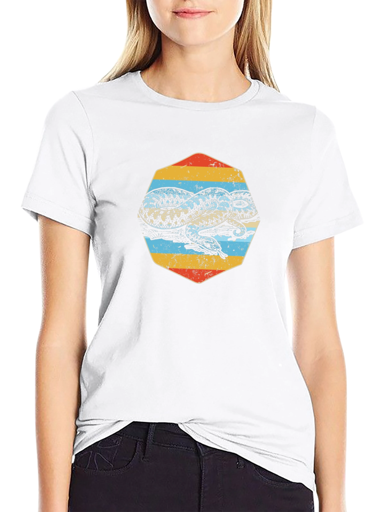 Retro Snake Graphic Tee - Black Cotton T-Shirt