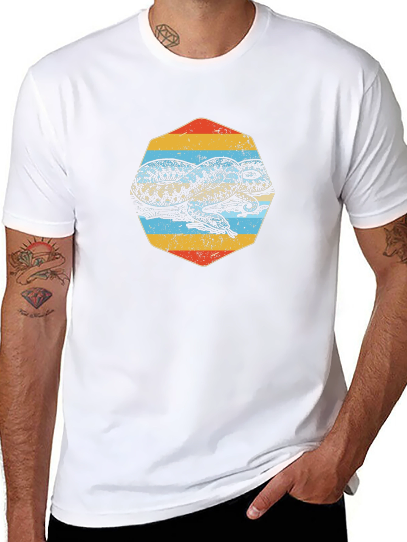 Retro Snake Graphic Tee - Black Cotton T-Shirt