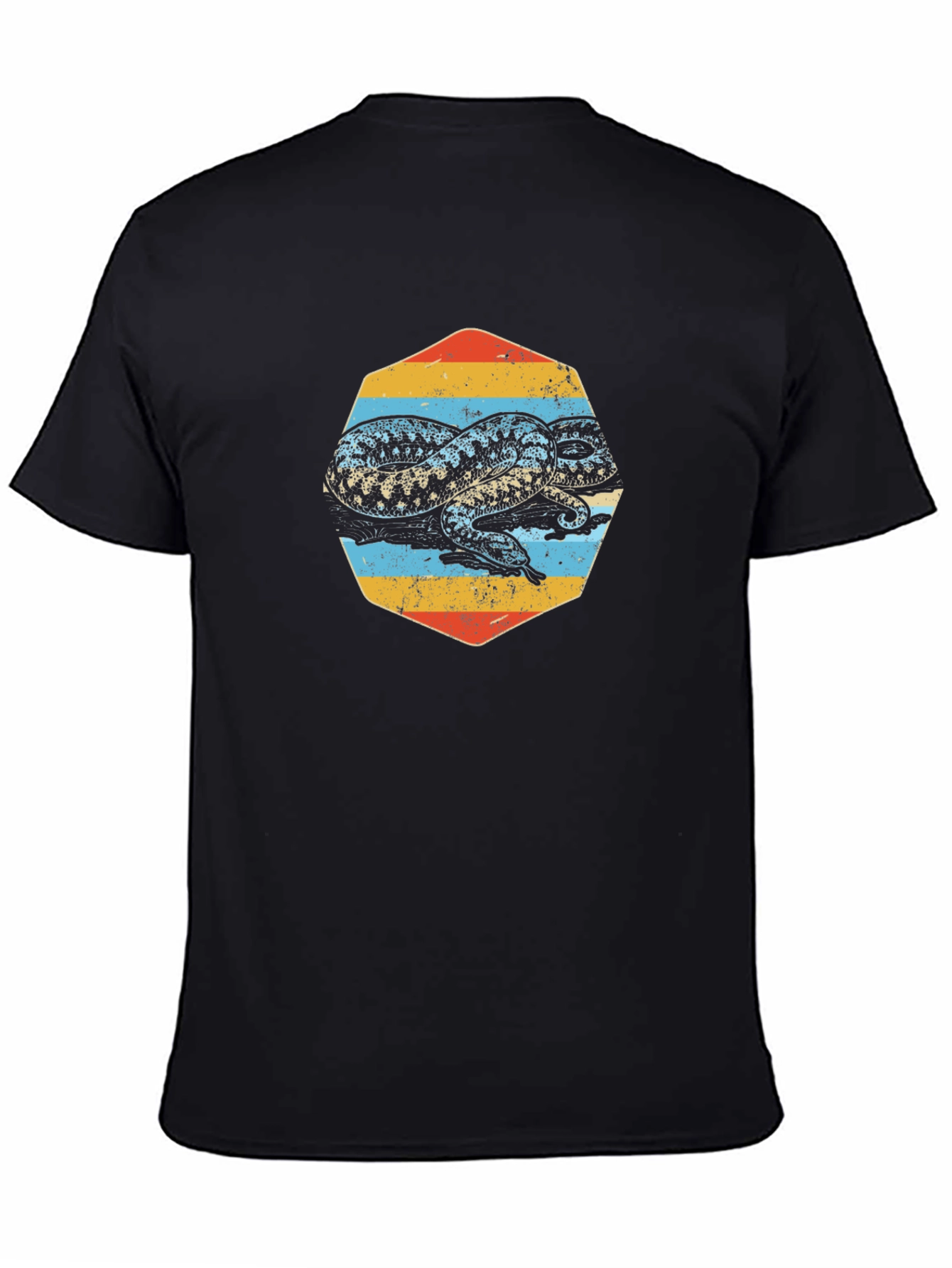 Retro Snake Graphic Tee - Black Cotton T-Shirt