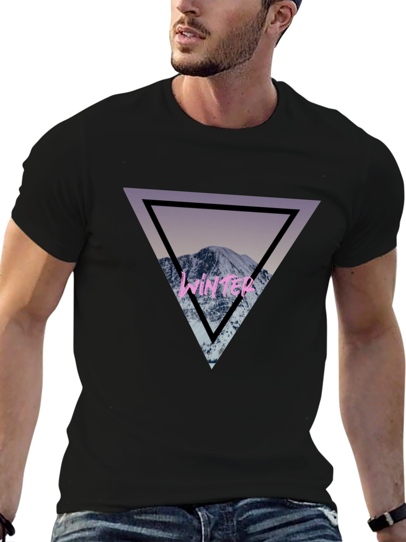 Winter Mountain Triangle Graphic T-Shirt - Stylish Comfort