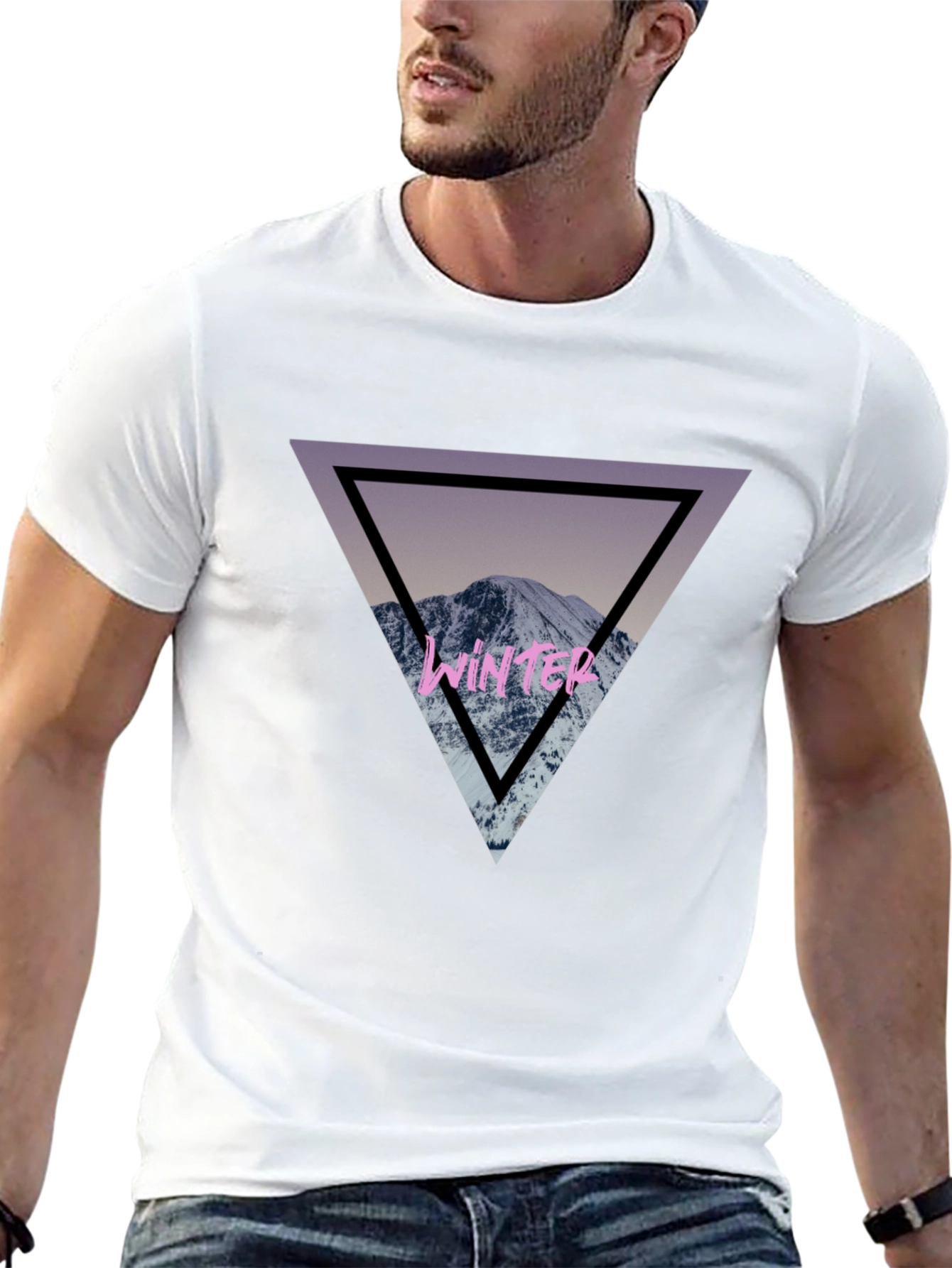 Winter Mountain Triangle Graphic T-Shirt - Stylish Comfort