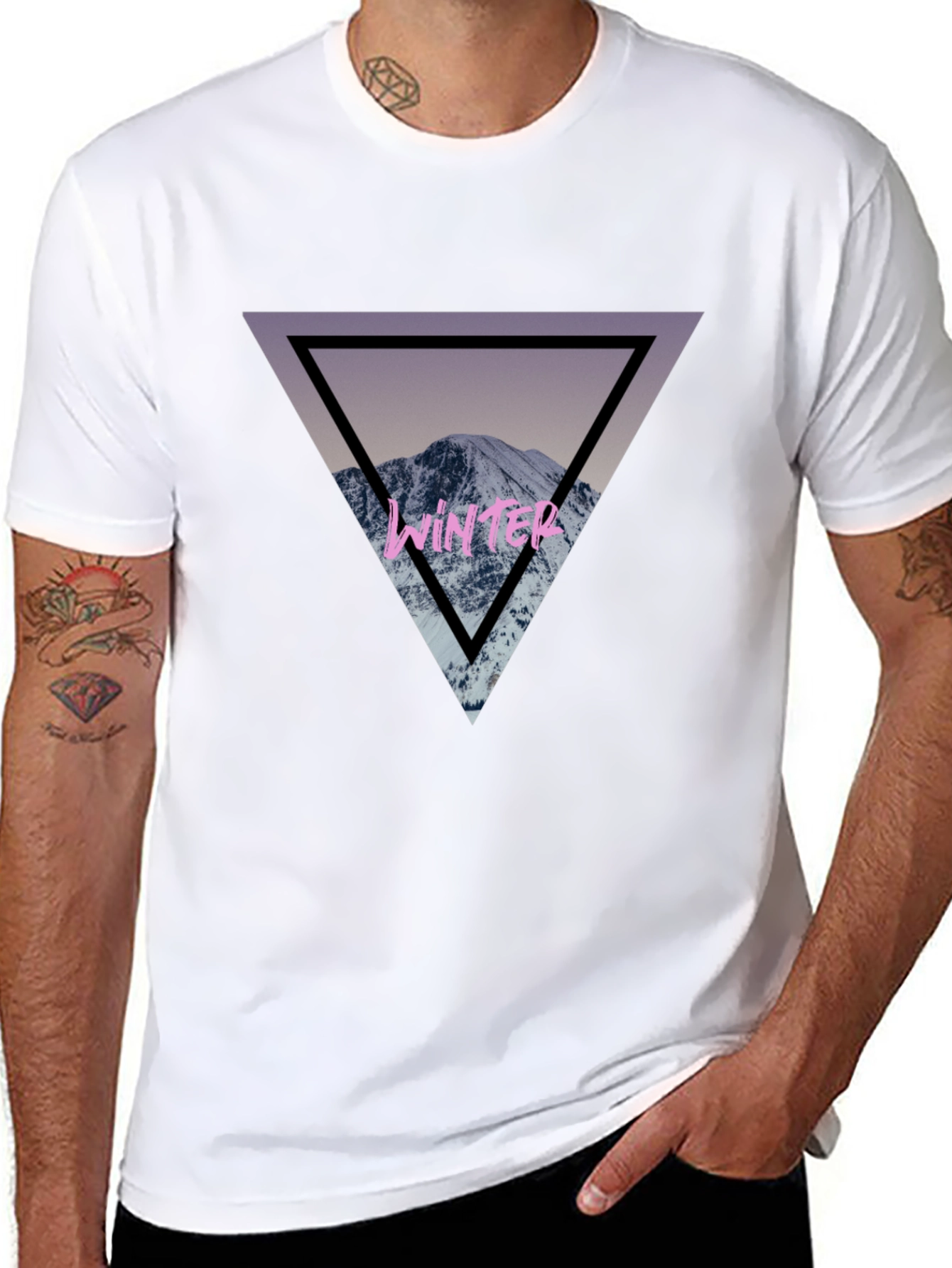 Winter Mountain Triangle Graphic T-Shirt - Stylish Comfort