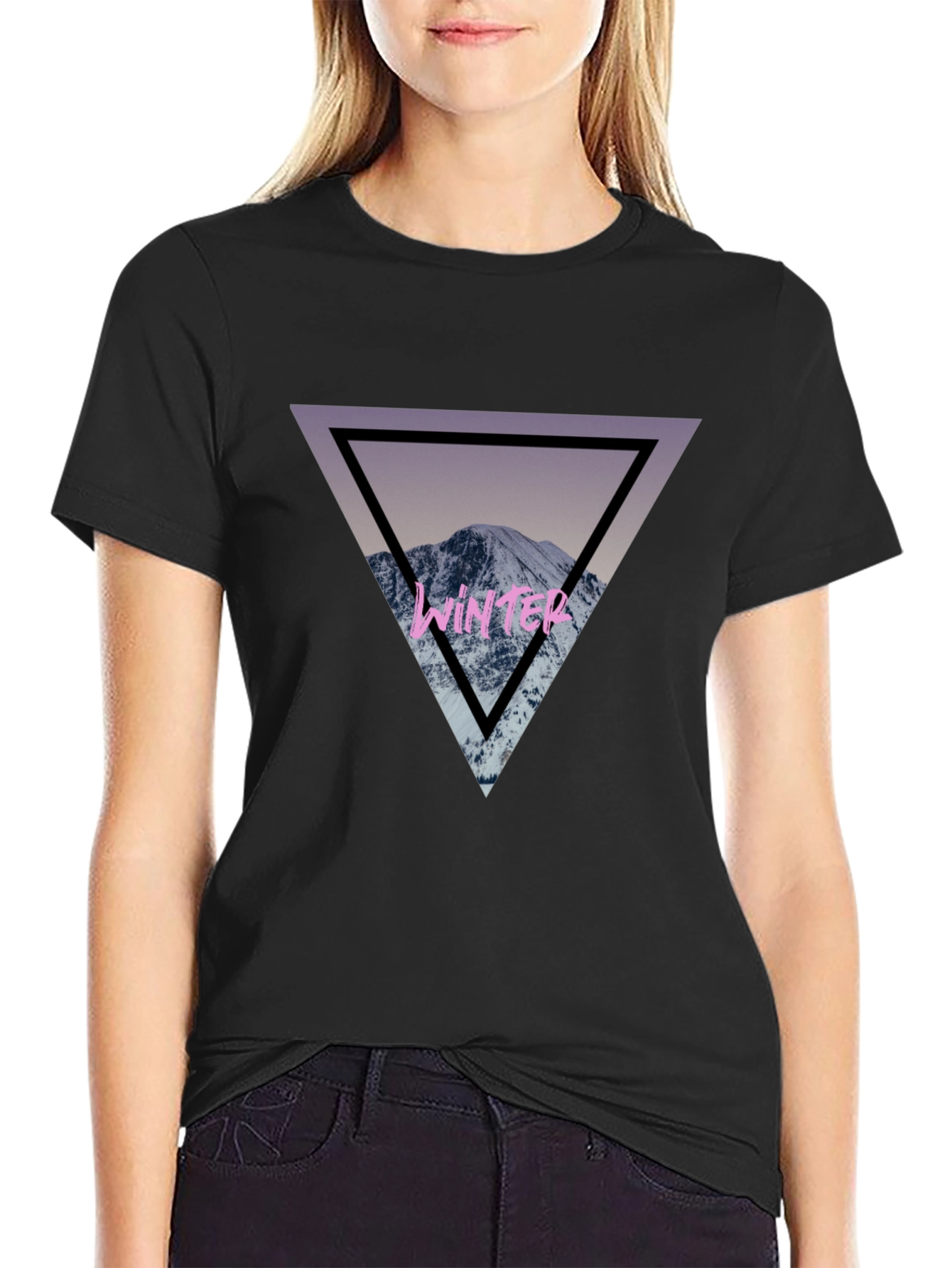 Winter Mountain Triangle Graphic T-Shirt - Stylish Comfort