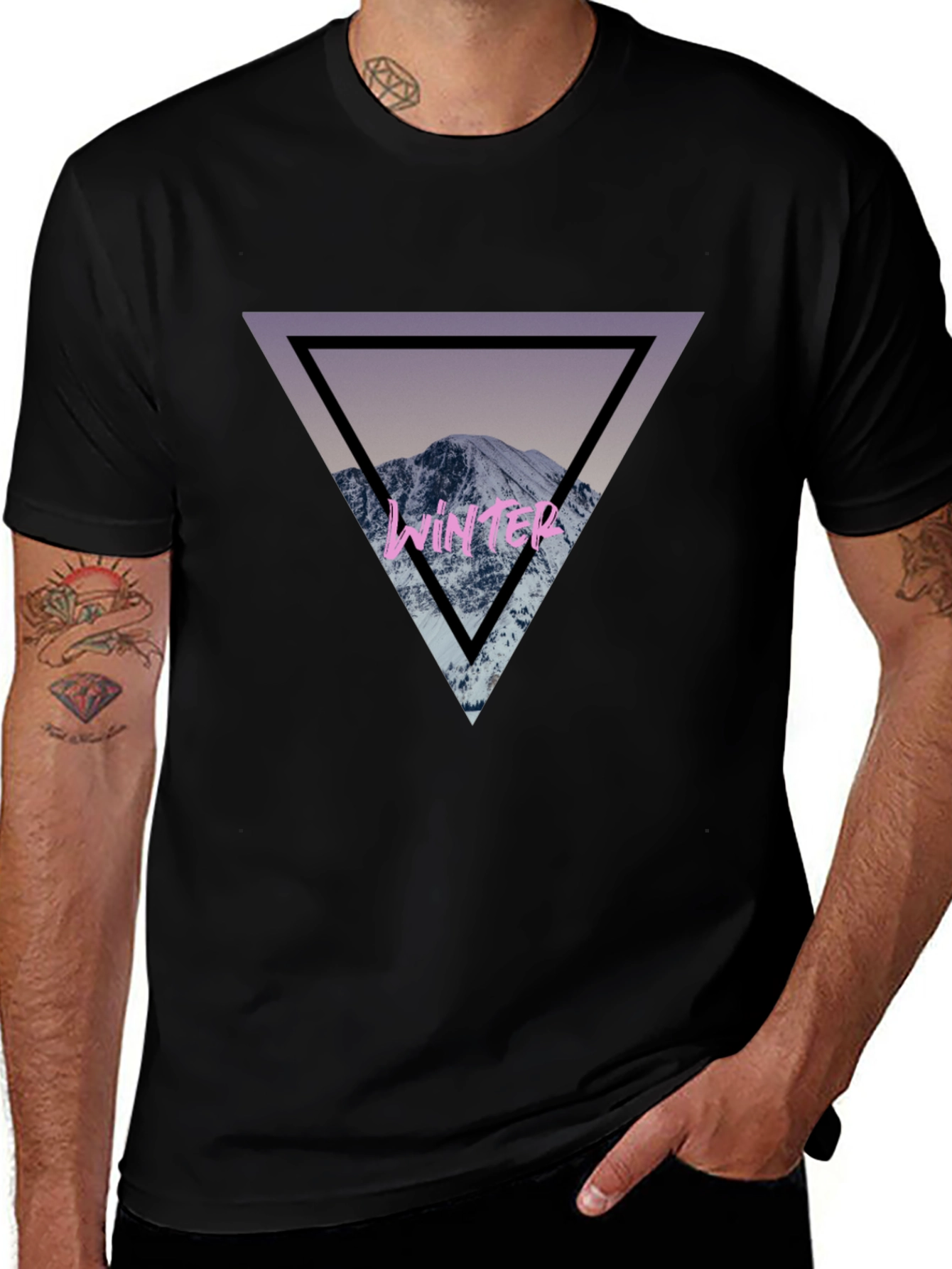 Winter Mountain Triangle Graphic T-Shirt - Stylish Comfort