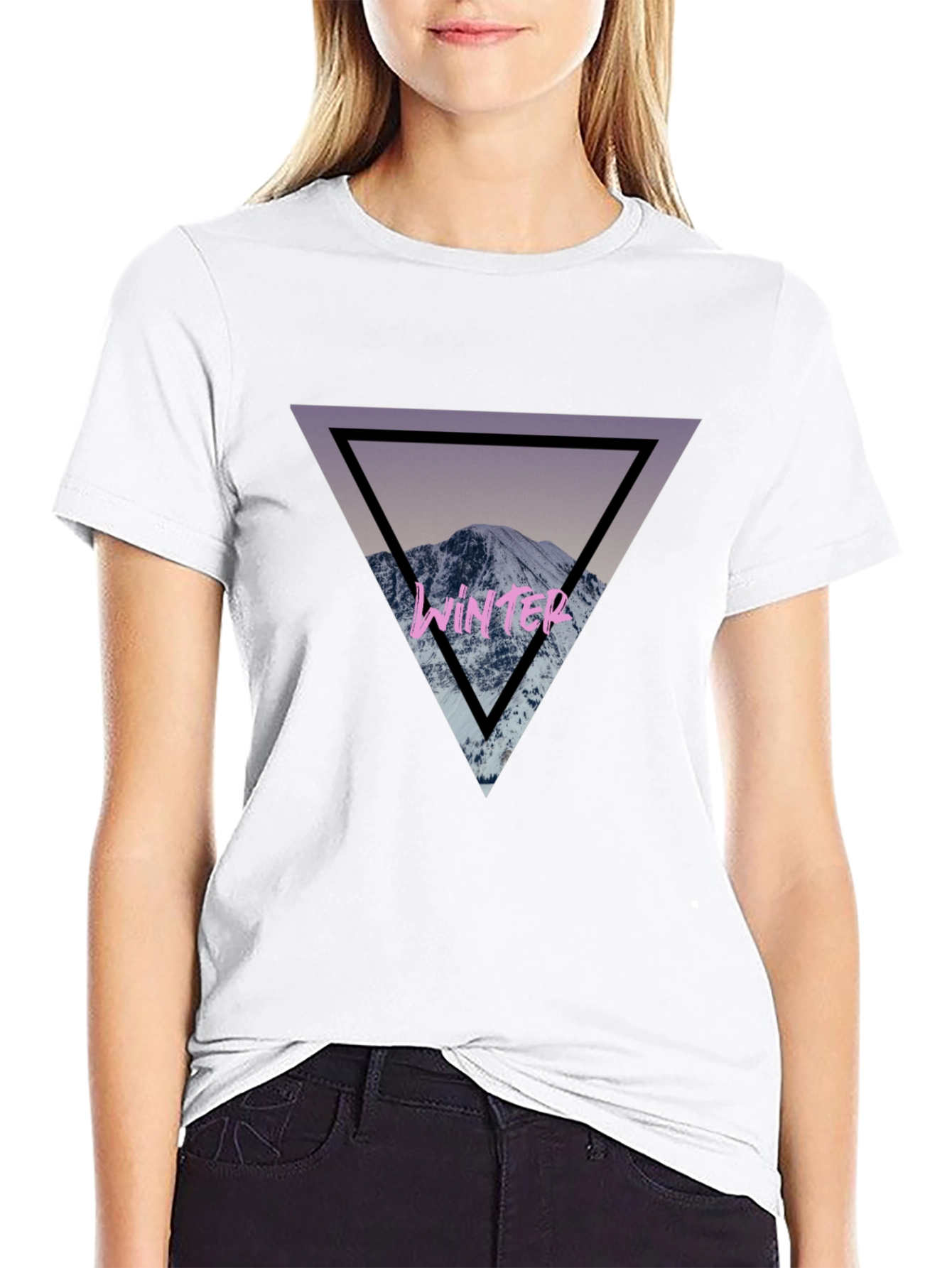 Winter Mountain Triangle Graphic T-Shirt - Stylish Comfort