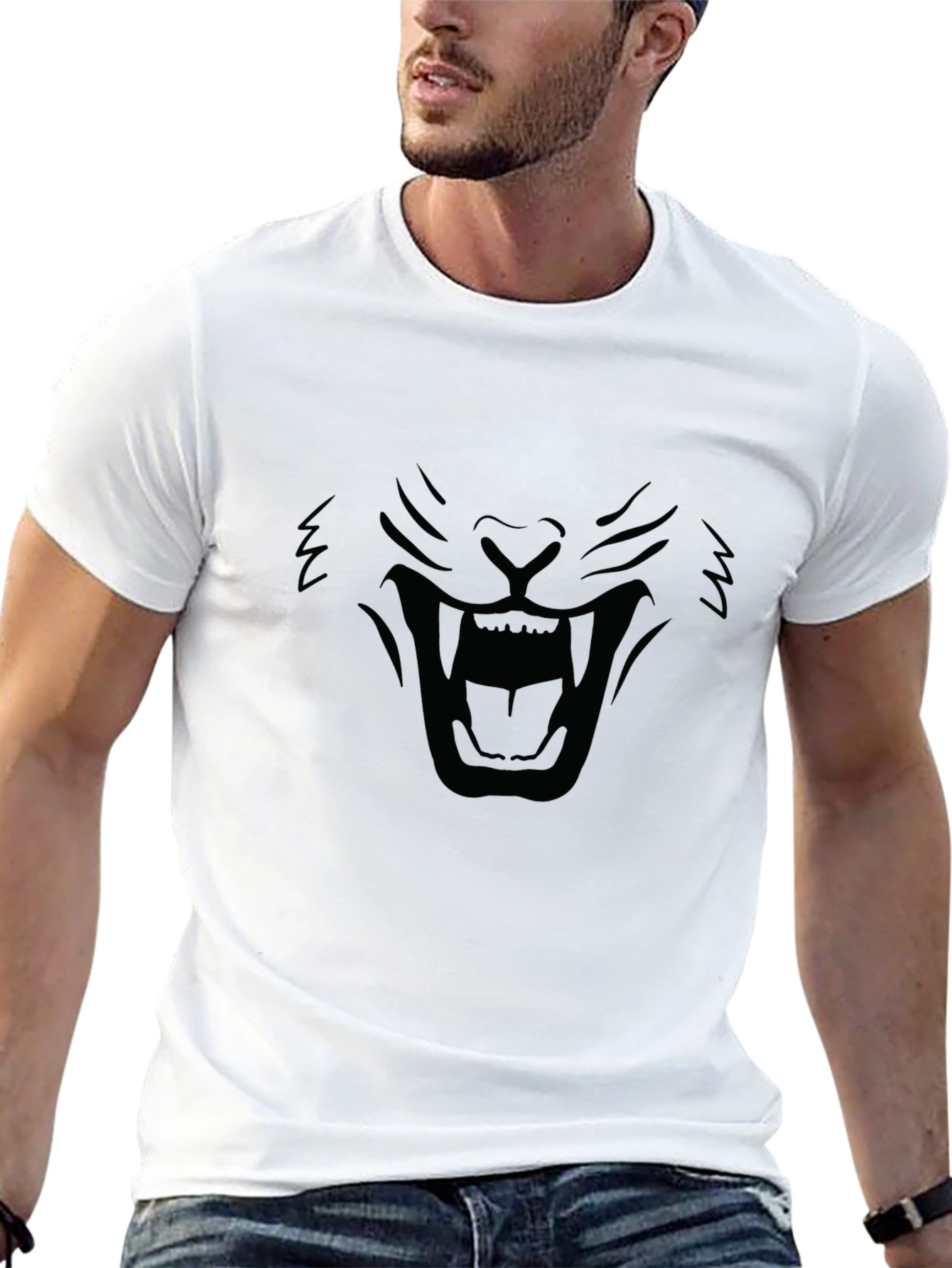 Black T-Shirt - Roaring Lion Face Design