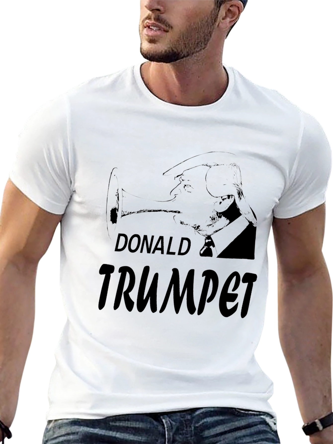 Donald Trumpet Graphic Tee - Black Cotton