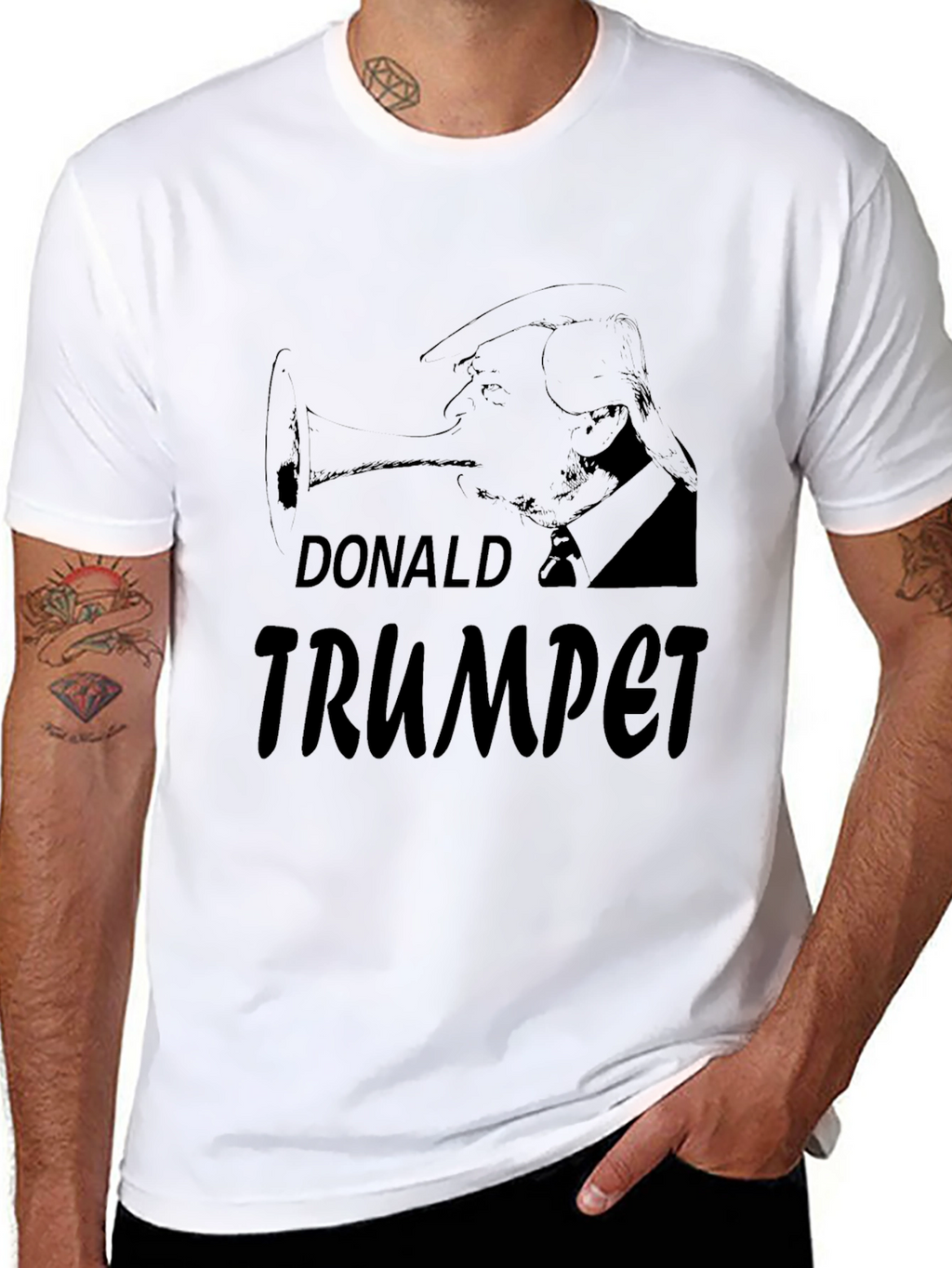 Donald Trumpet Graphic Tee - Black Cotton