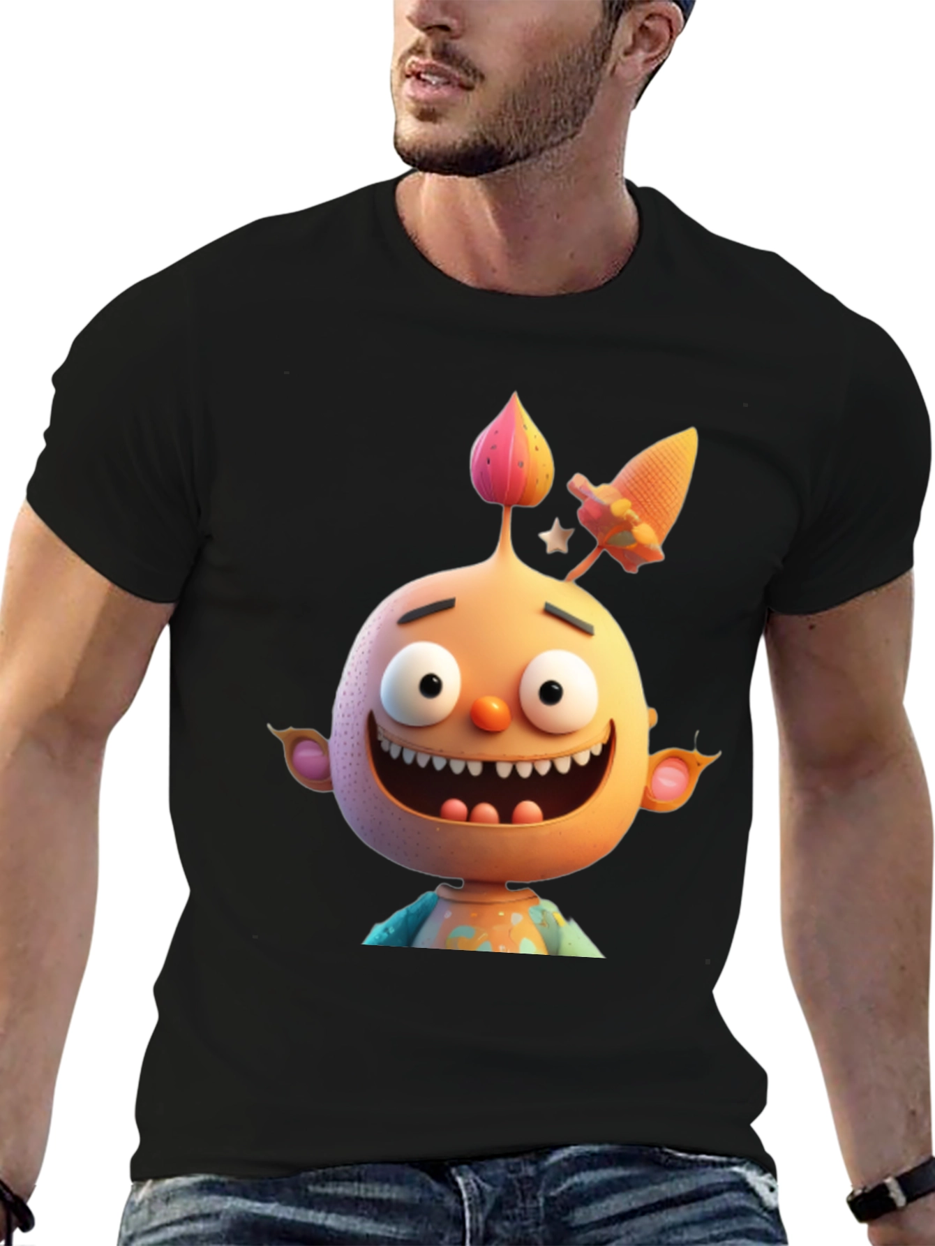 Cartoon Character Graphic Tee - Mens Black T-Shirt