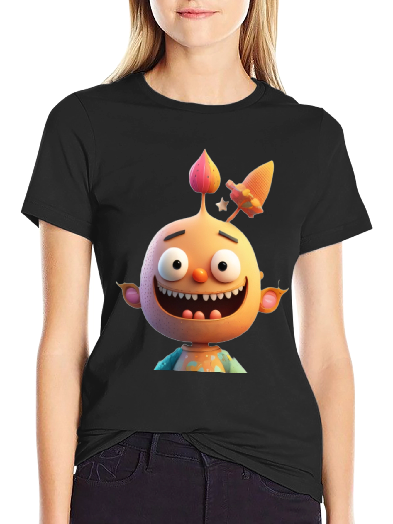Cartoon Character Graphic Tee - Mens Black T-Shirt