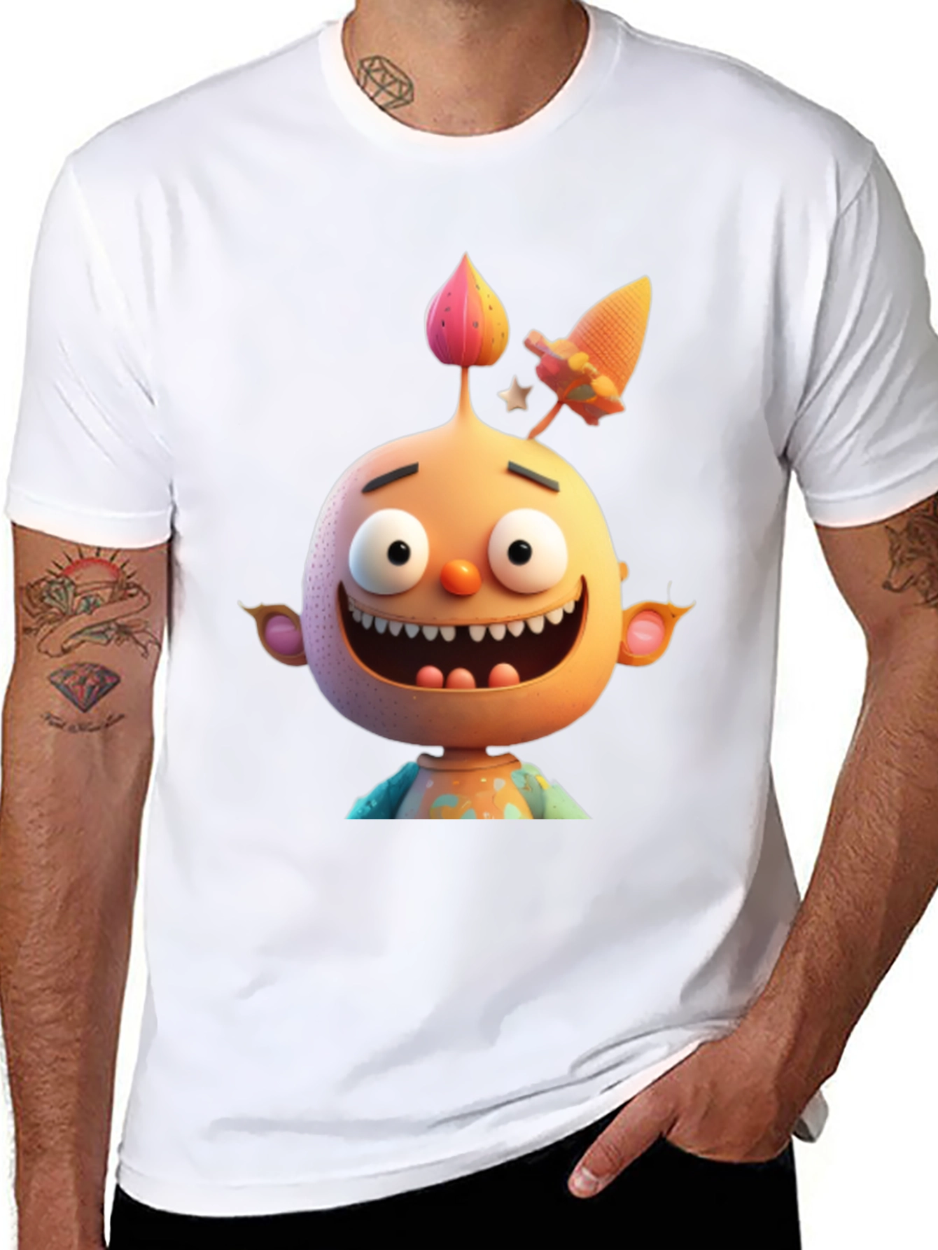 Cartoon Character Graphic Tee - Mens Black T-Shirt