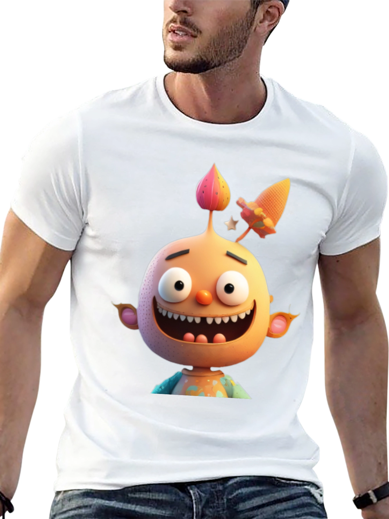 Cartoon Character Graphic Tee - Mens Black T-Shirt