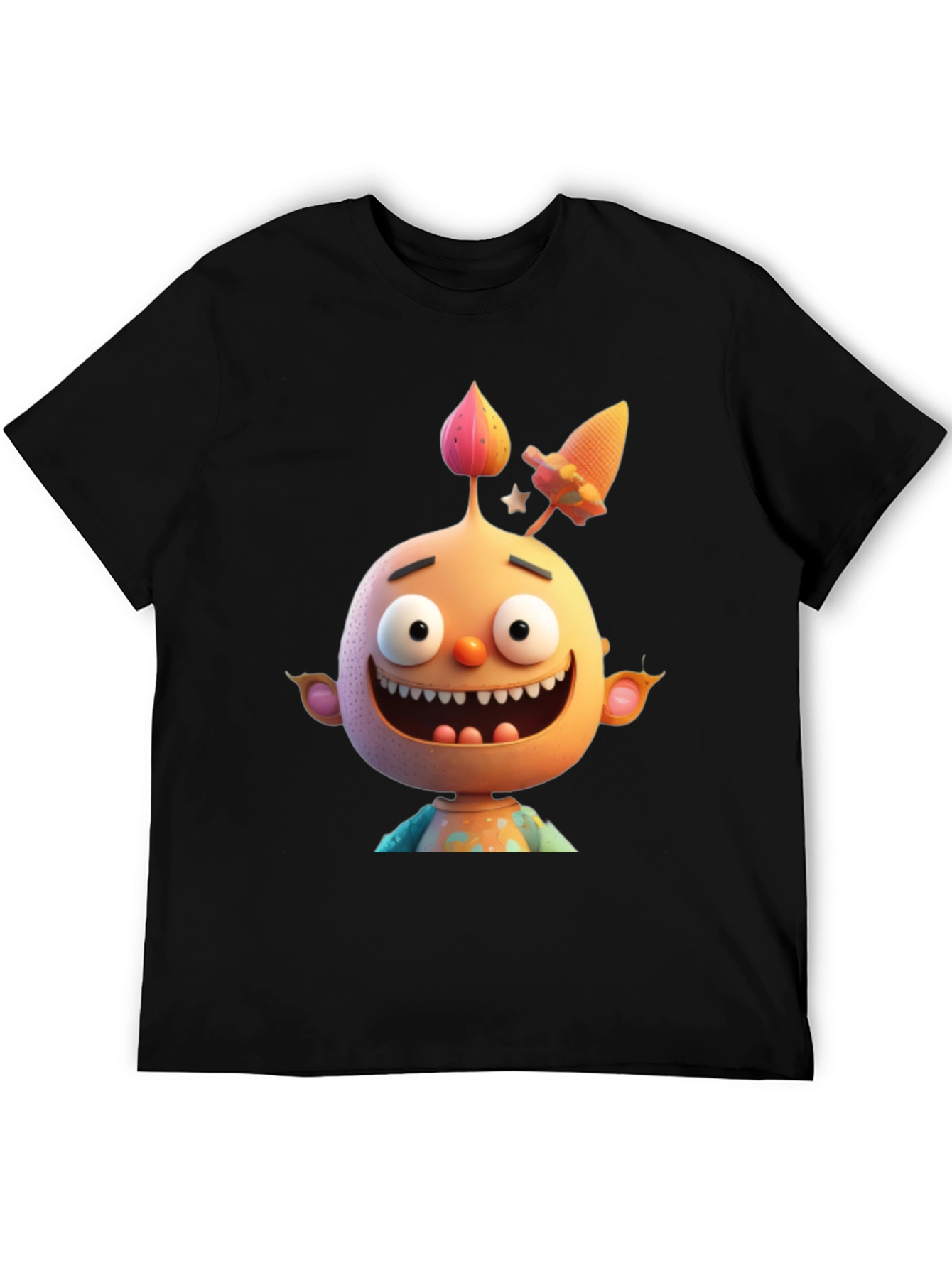 Cartoon Character Graphic Tee - Mens Black T-Shirt