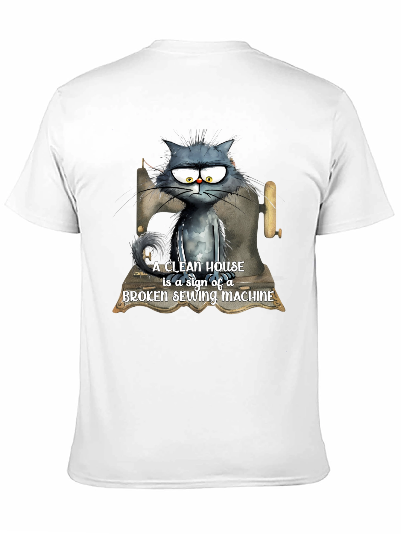 Cat & Sewing Machine T-Shirt - Humorous Design