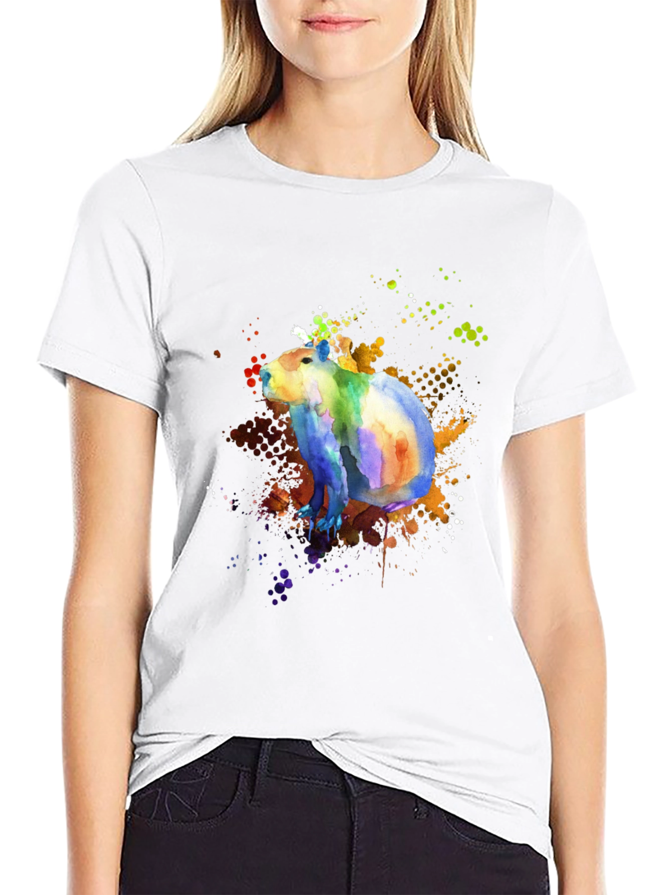 Colorful Capybara Watercolor Graphic T-Shirt