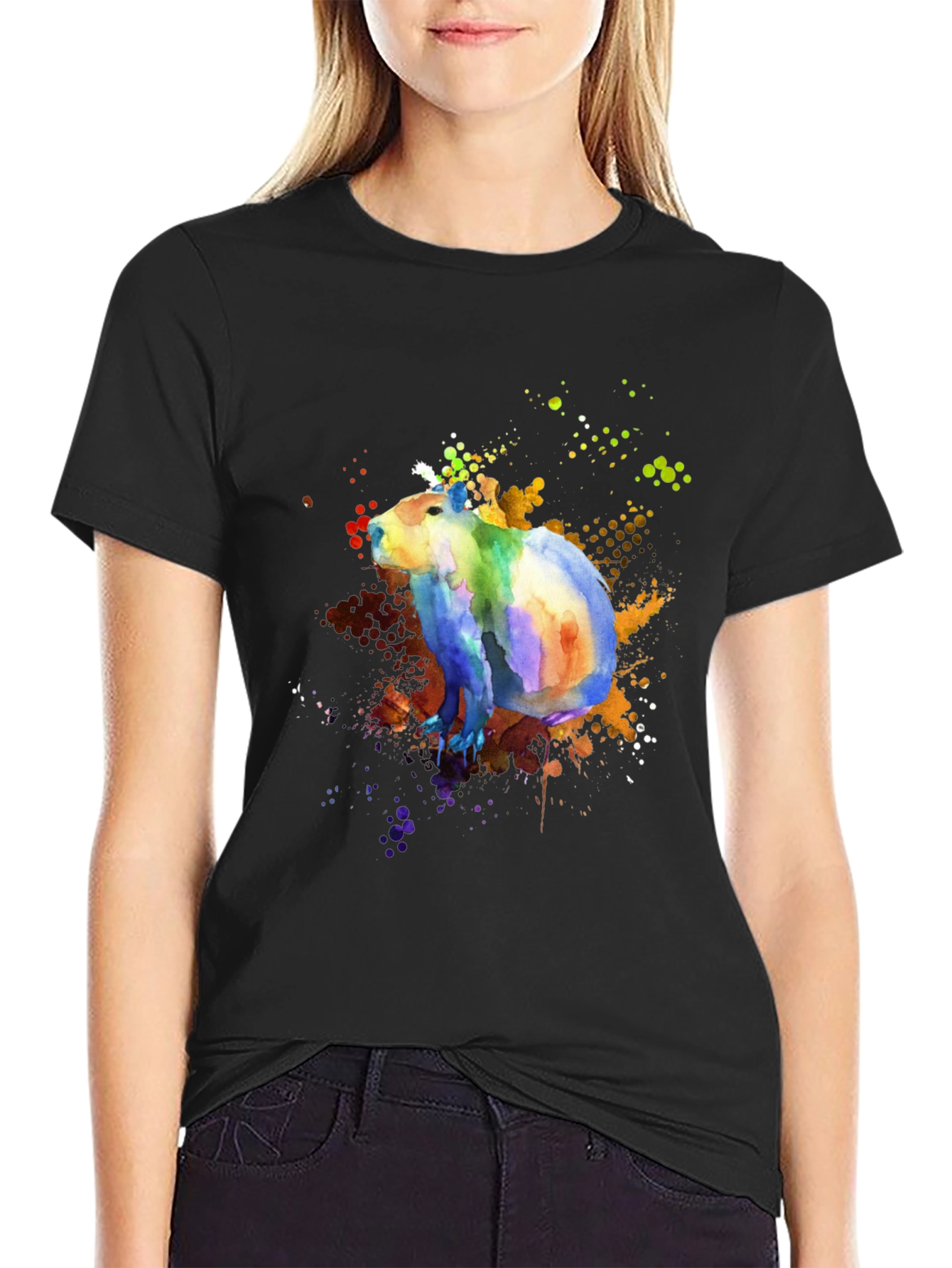 Colorful Capybara Watercolor Graphic T-Shirt