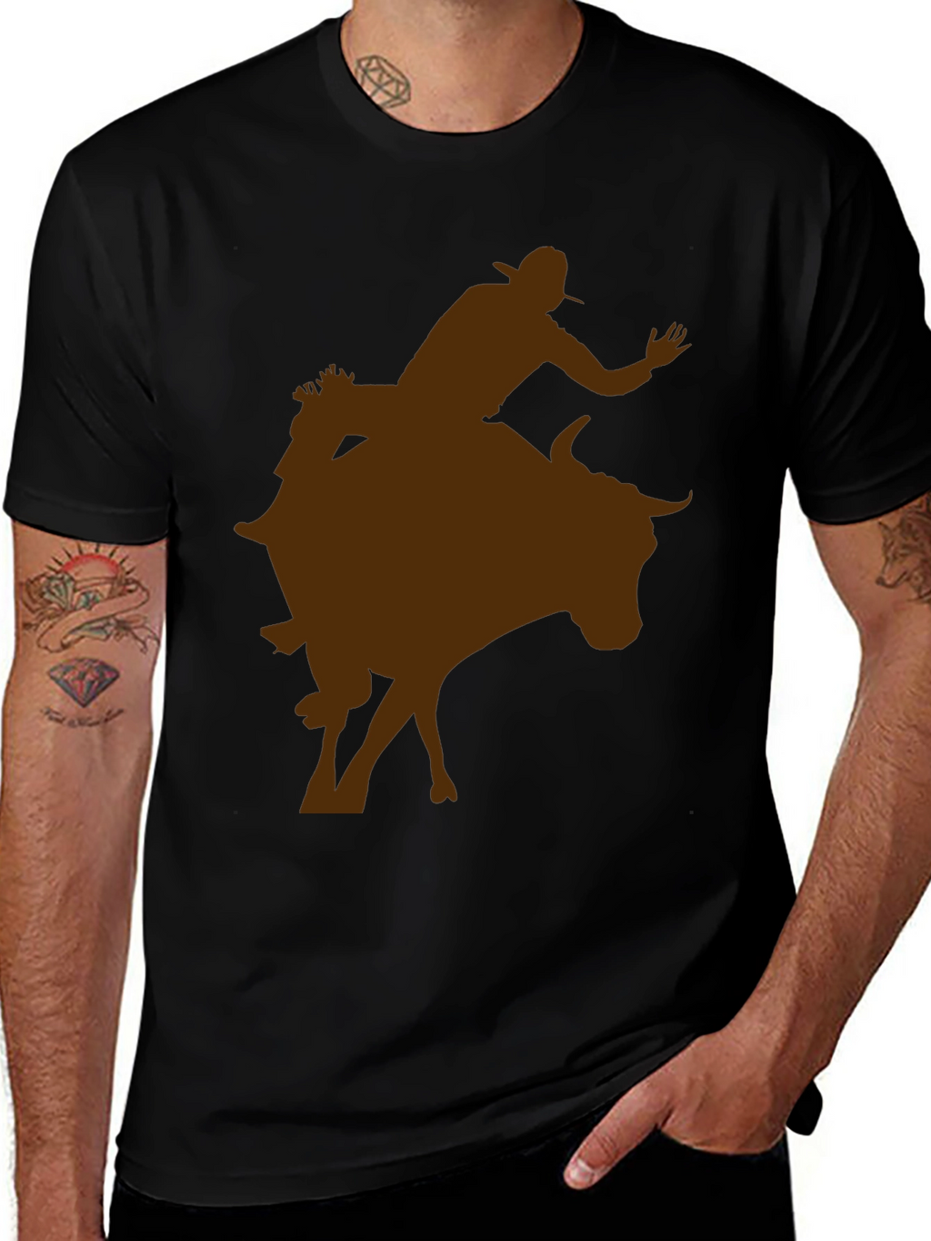 Cowboy Riding Bull Silhouette Tee - Black