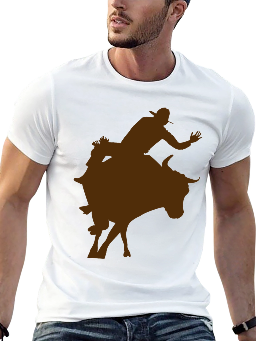 Cowboy Riding Bull Silhouette Tee - Black