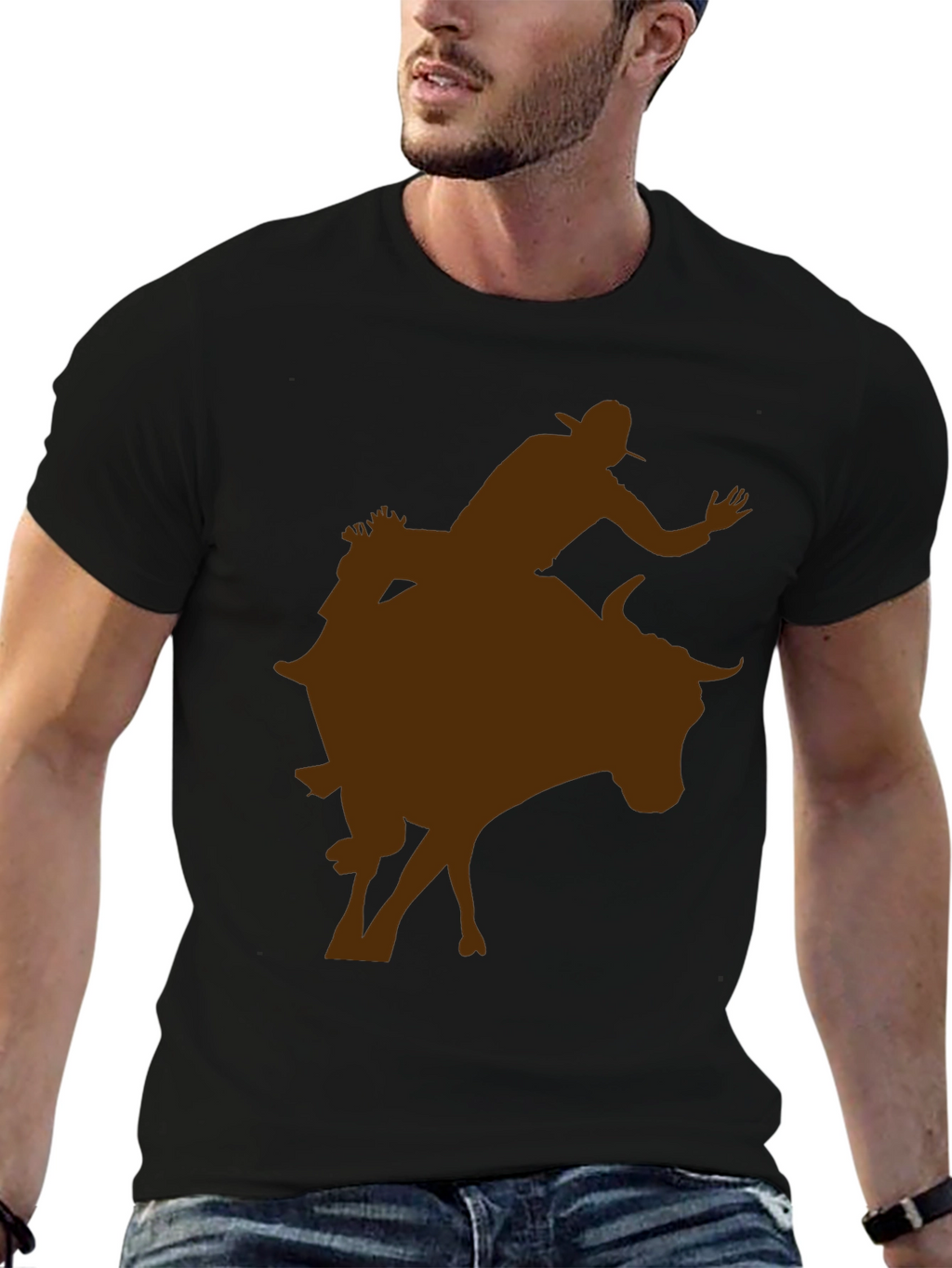 Cowboy Riding Bull Silhouette Tee - Black