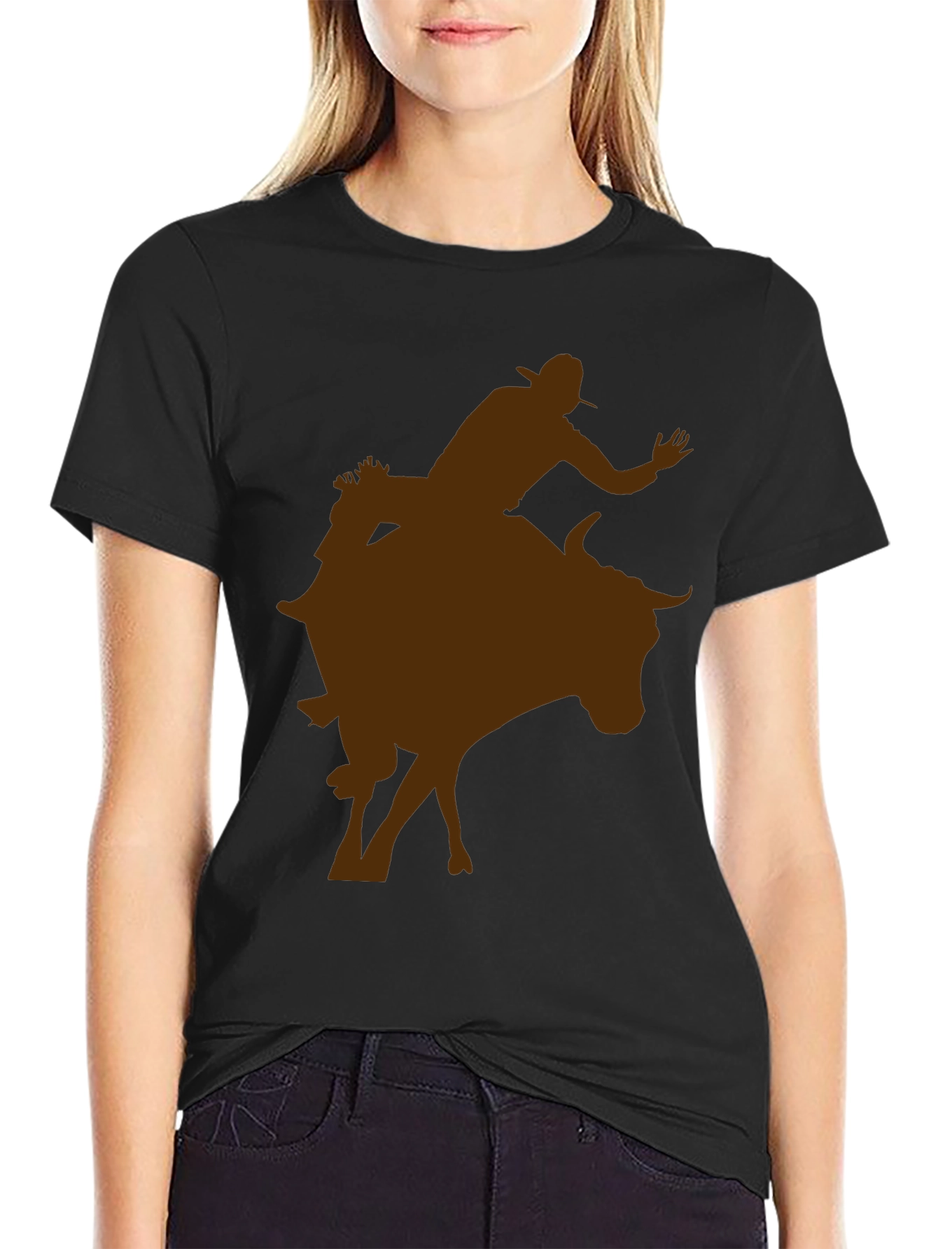 Cowboy Riding Bull Silhouette Tee - Black