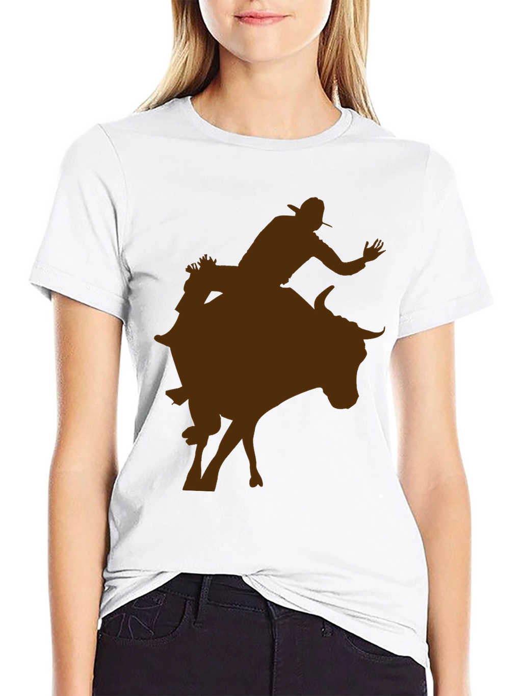 Cowboy Riding Bull Silhouette Tee - Black