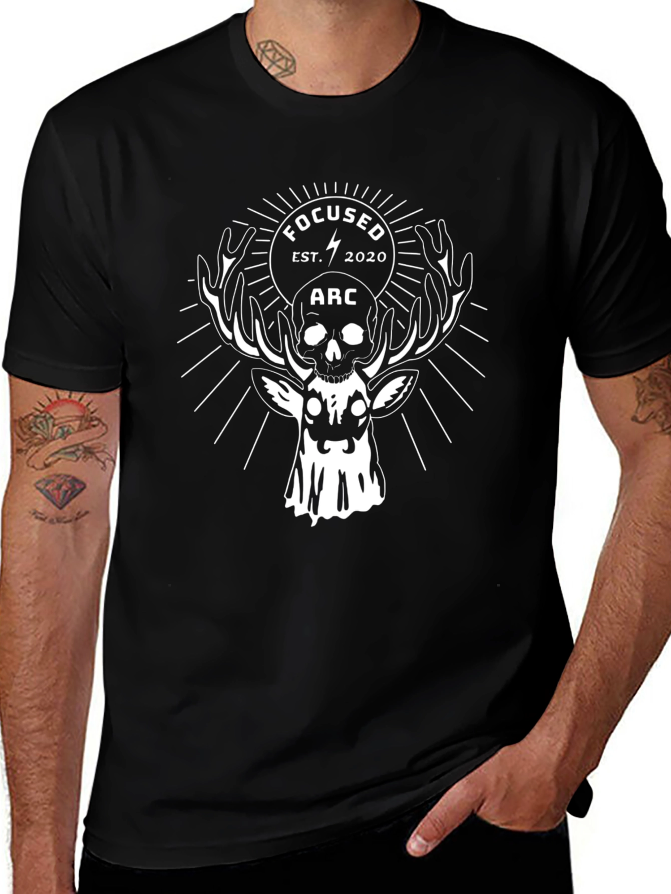 Skull & Deer Graphic Tee - Focused Arc Design