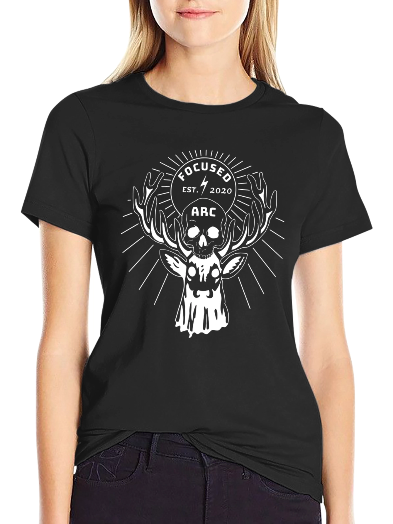 Skull & Deer Graphic Tee - Focused Arc Design