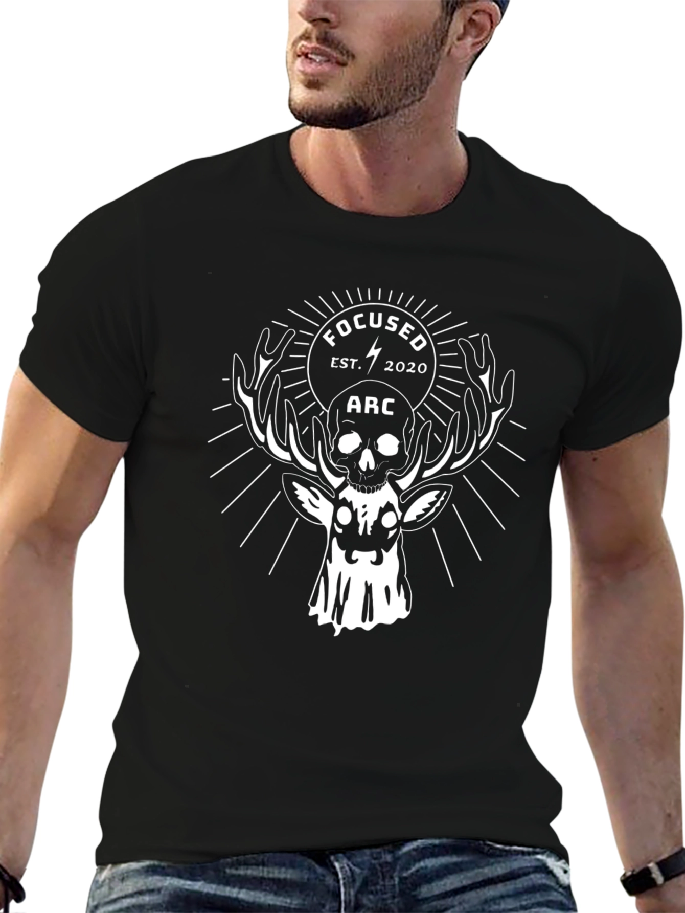 Skull & Deer Graphic Tee - Focused Arc Design