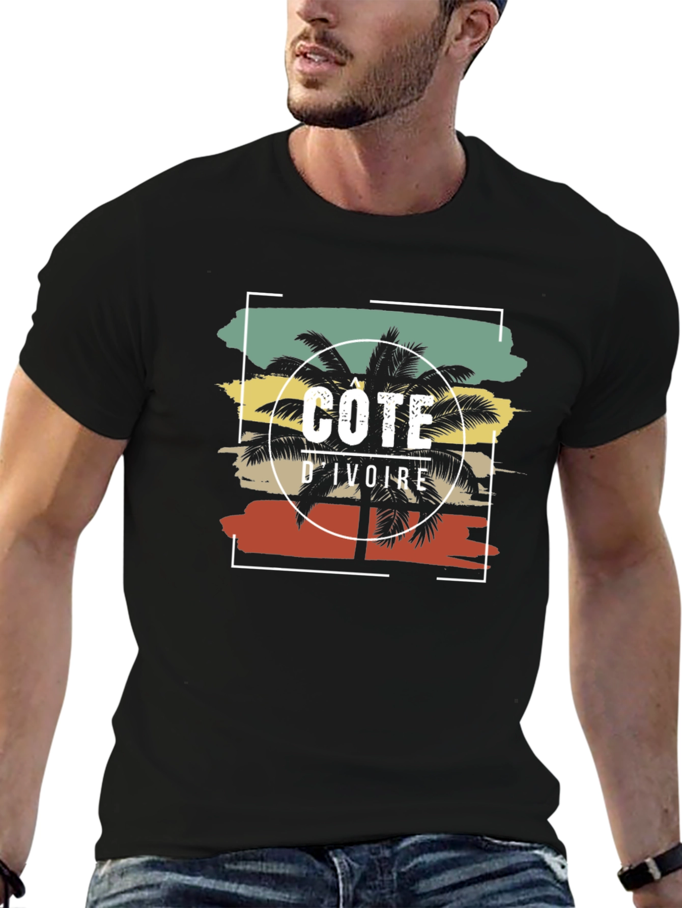 Côte dIvoire Palm T-Shirt - Retro Vintage Style