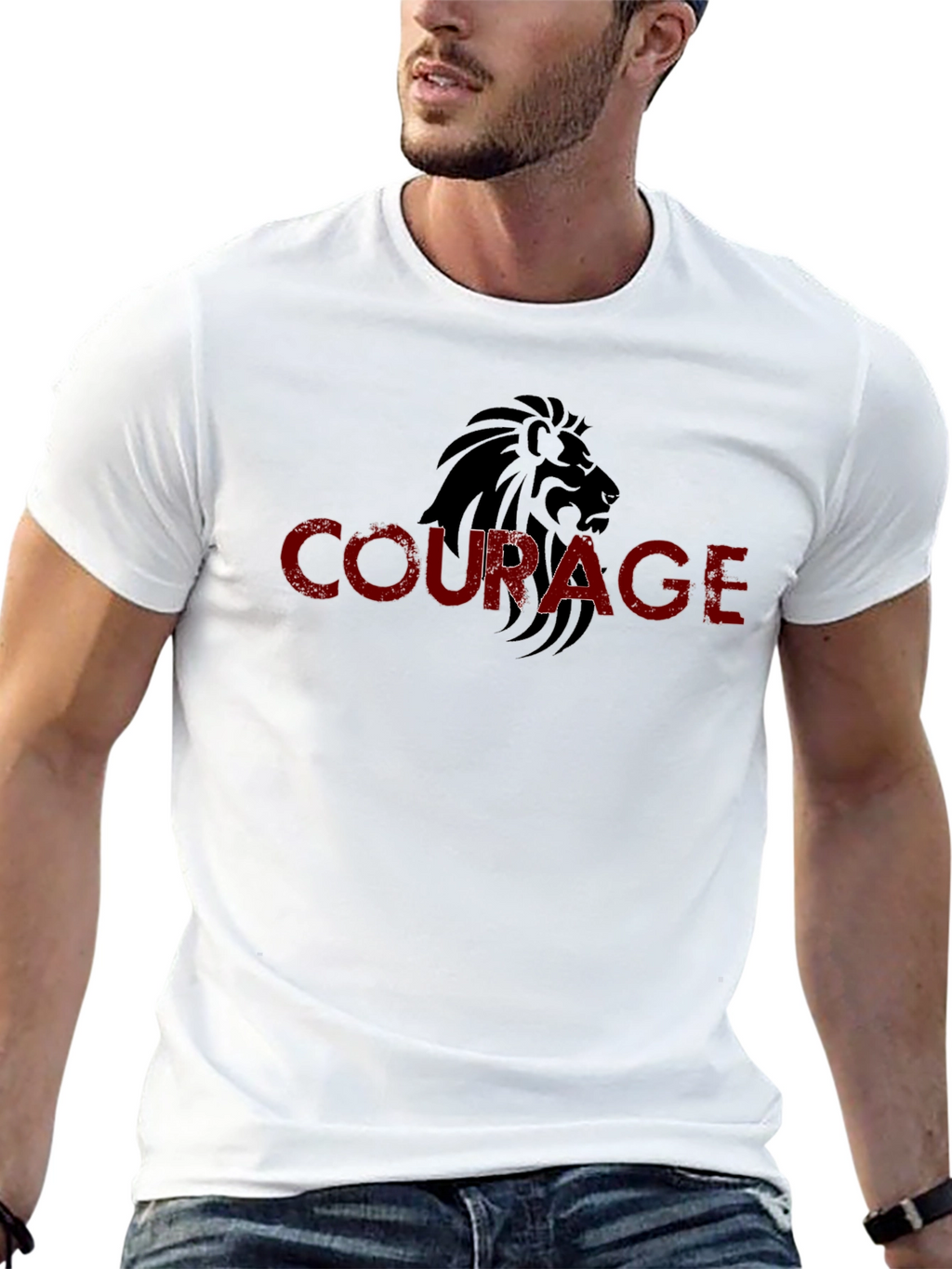Courage Lion Graphic Black T-Shirt