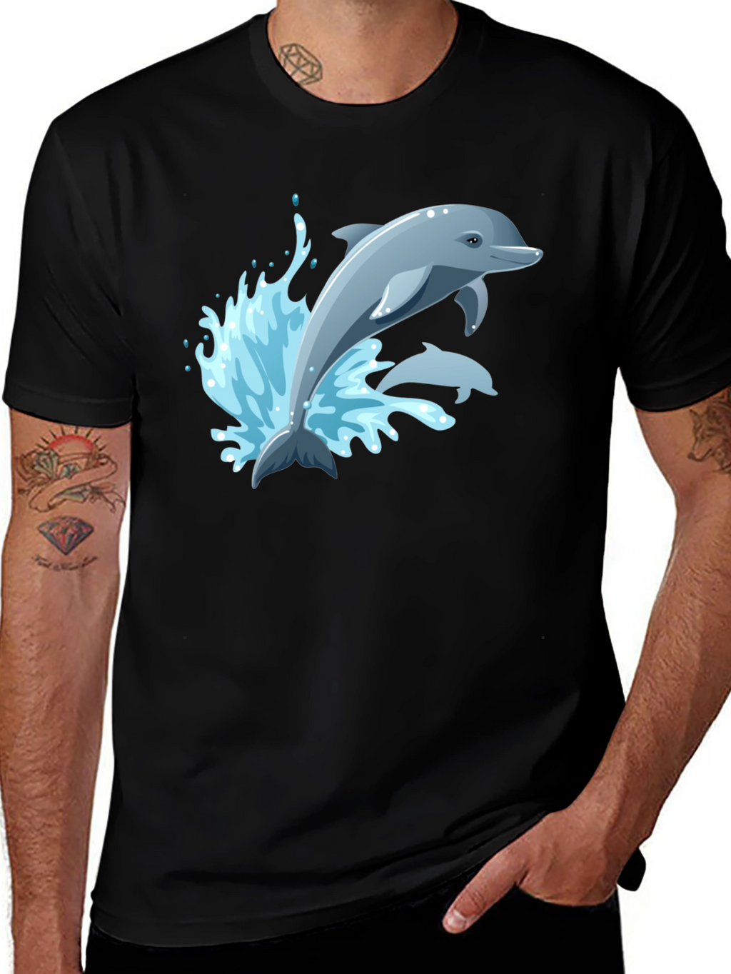Dolphin Graphic T-Shirt - Black Cotton Tee