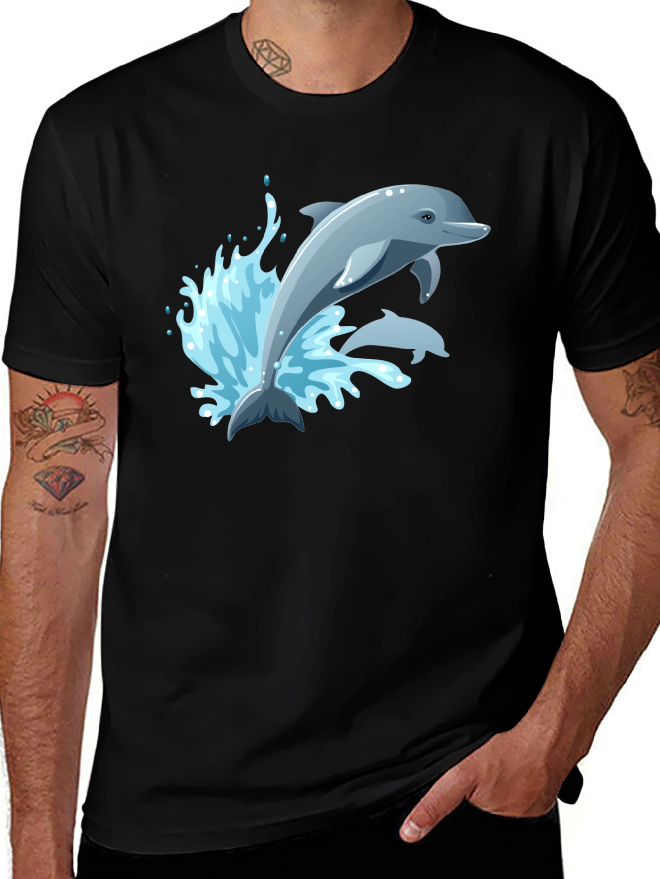 Dolphin Graphic T-Shirt - Black Cotton Tee