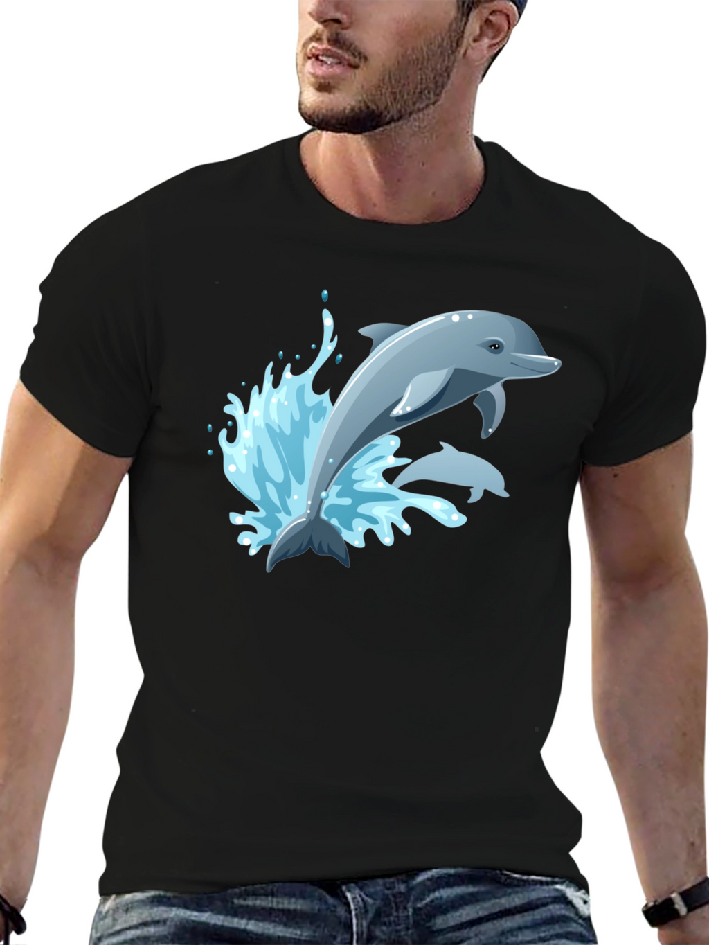 Dolphin Graphic T-Shirt - Black Cotton Tee