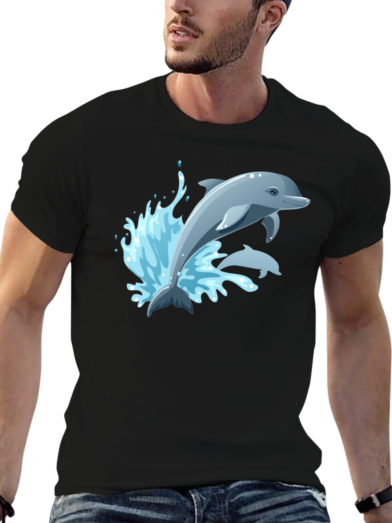 Dolphin Graphic T-Shirt - Black Cotton Tee