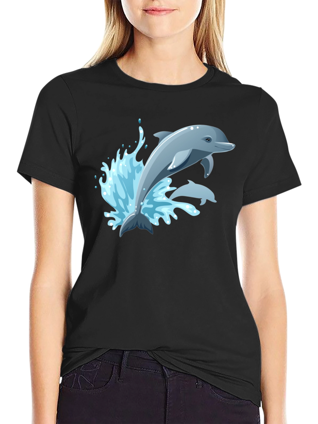 Dolphin Graphic T-Shirt - Black Cotton Tee