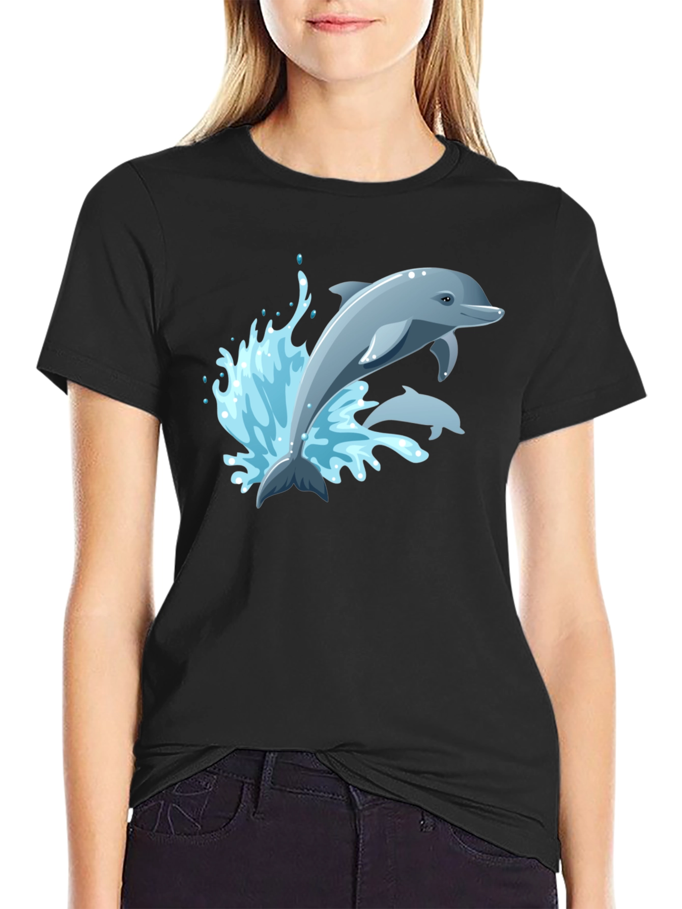 Dolphin Graphic T-Shirt - Black Cotton Tee