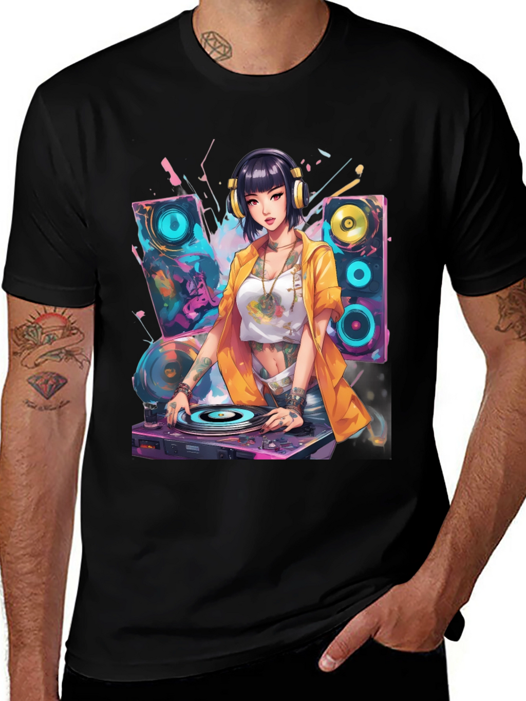 DJ Anime Girl Graphic T-Shirt