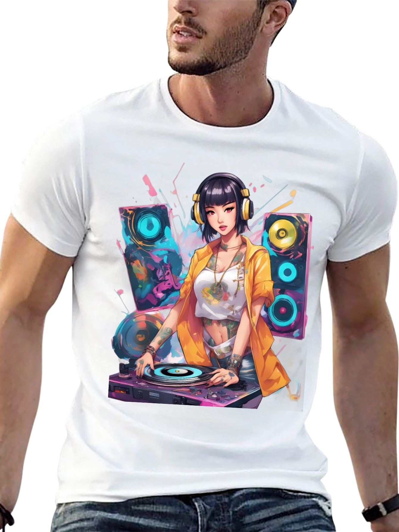 DJ Anime Girl Graphic T-Shirt