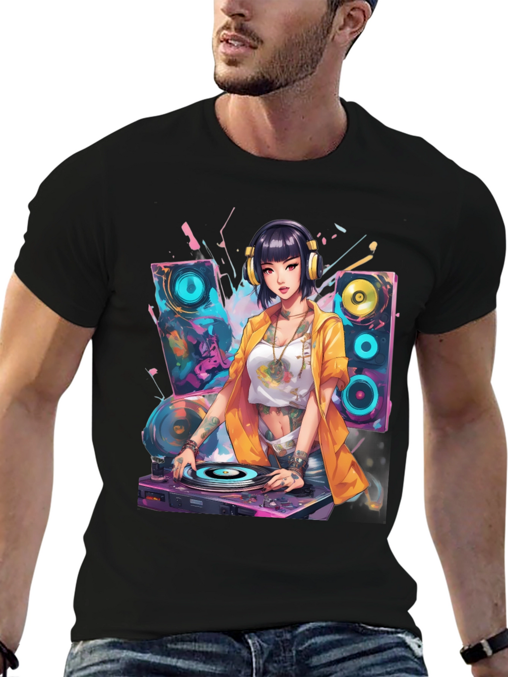 DJ Anime Girl Graphic T-Shirt