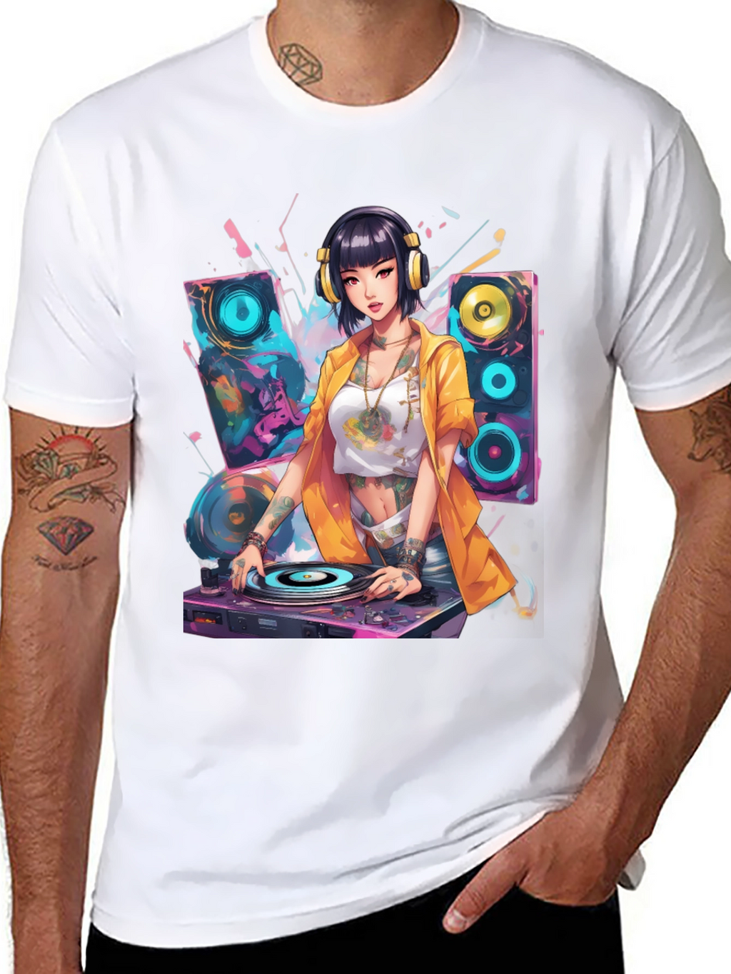DJ Anime Girl Graphic T-Shirt