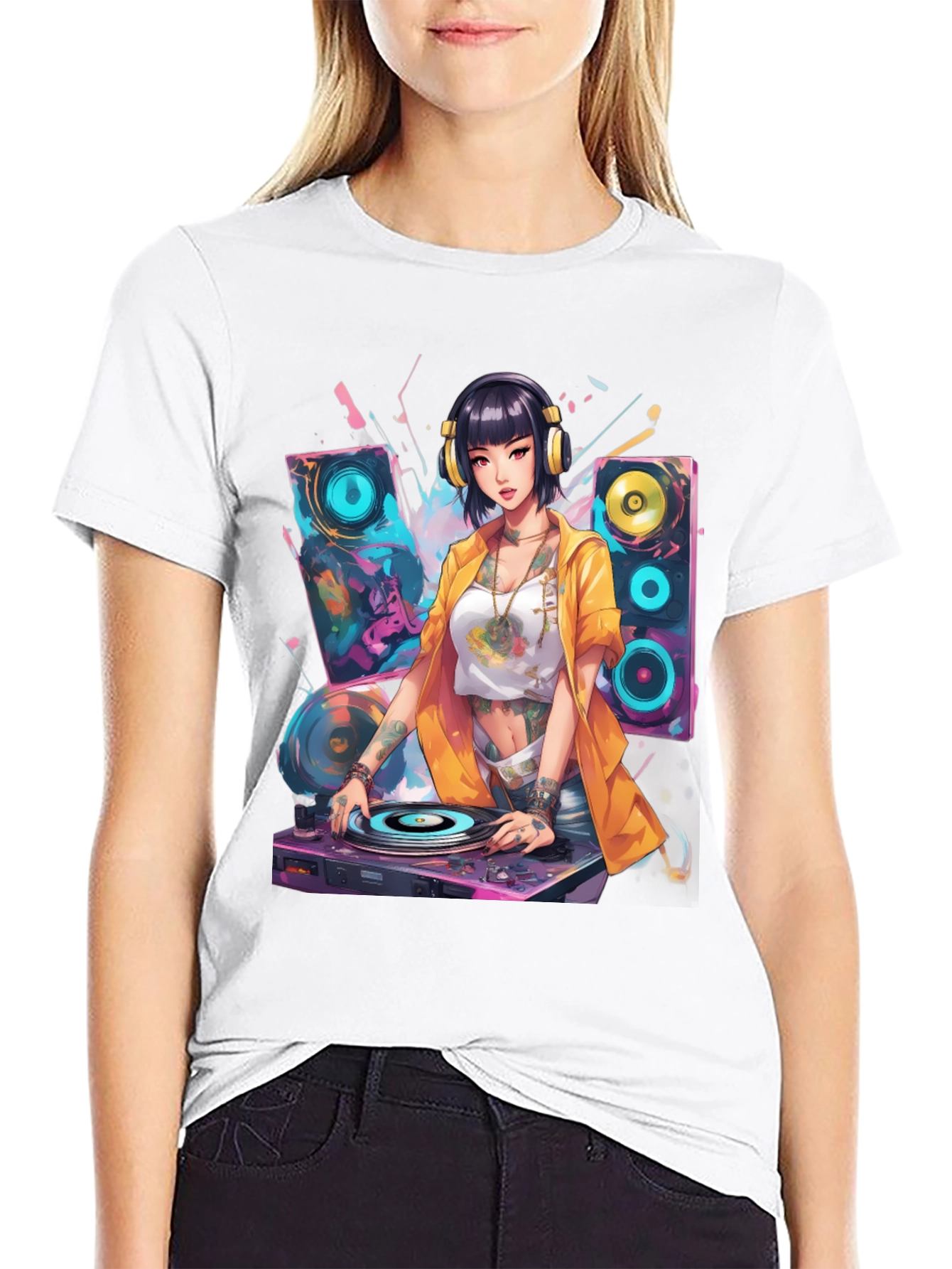 DJ Anime Girl Graphic T-Shirt