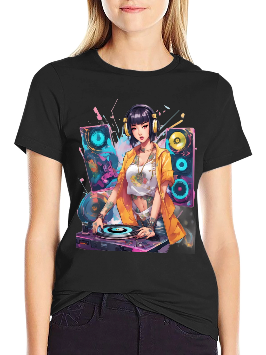 DJ Anime Girl Graphic T-Shirt